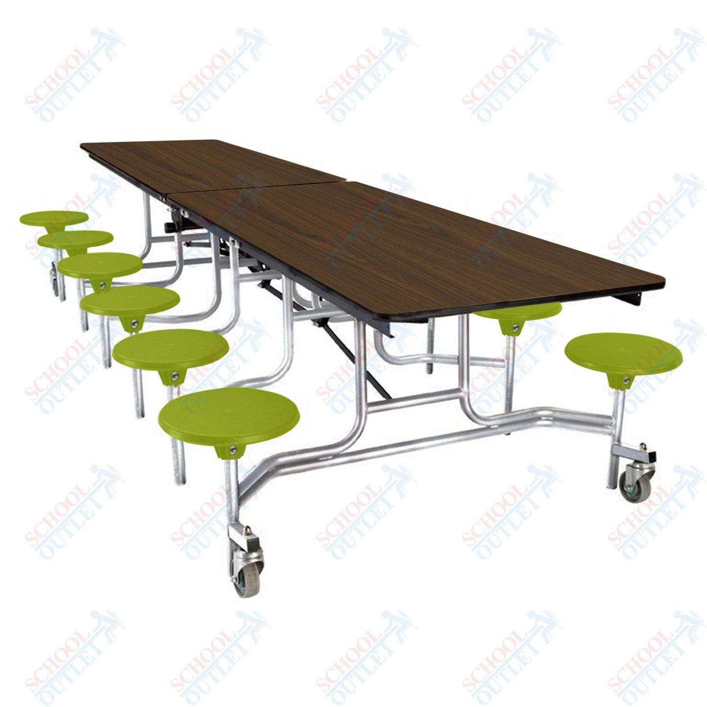 NPS Mobile Cafeteria Table - 30" W x 10' L - 12 Stools - MDF Core - Protect Edge - Chrome Frame