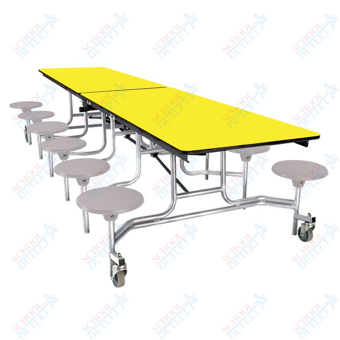 NPS Mobile Cafeteria Table - 30" W x 10' L - 12 Stools - MDF Core - Protect Edge - Chrome Frame