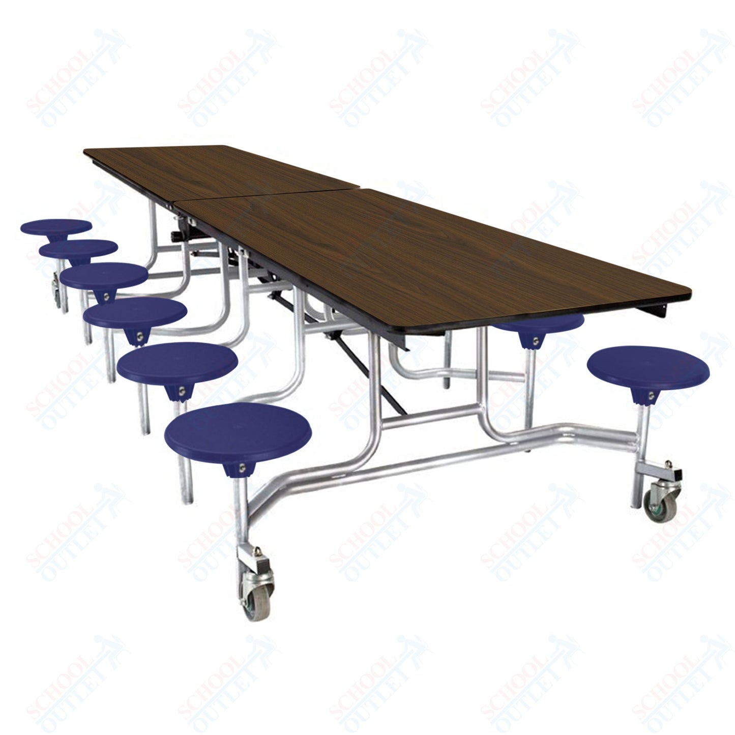NPS Mobile Cafeteria Table - 30" W x 10' L - 12 Stools  - Plywood Core - Protect Edge - Chrome Frame