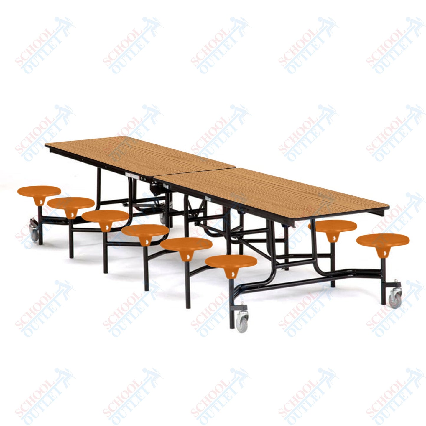 Mobile Cafeteria Lunchroom Stool Table - 30" W x 12' L - 12 Stools - MDF Core - Protect Edge - Chrome Frame