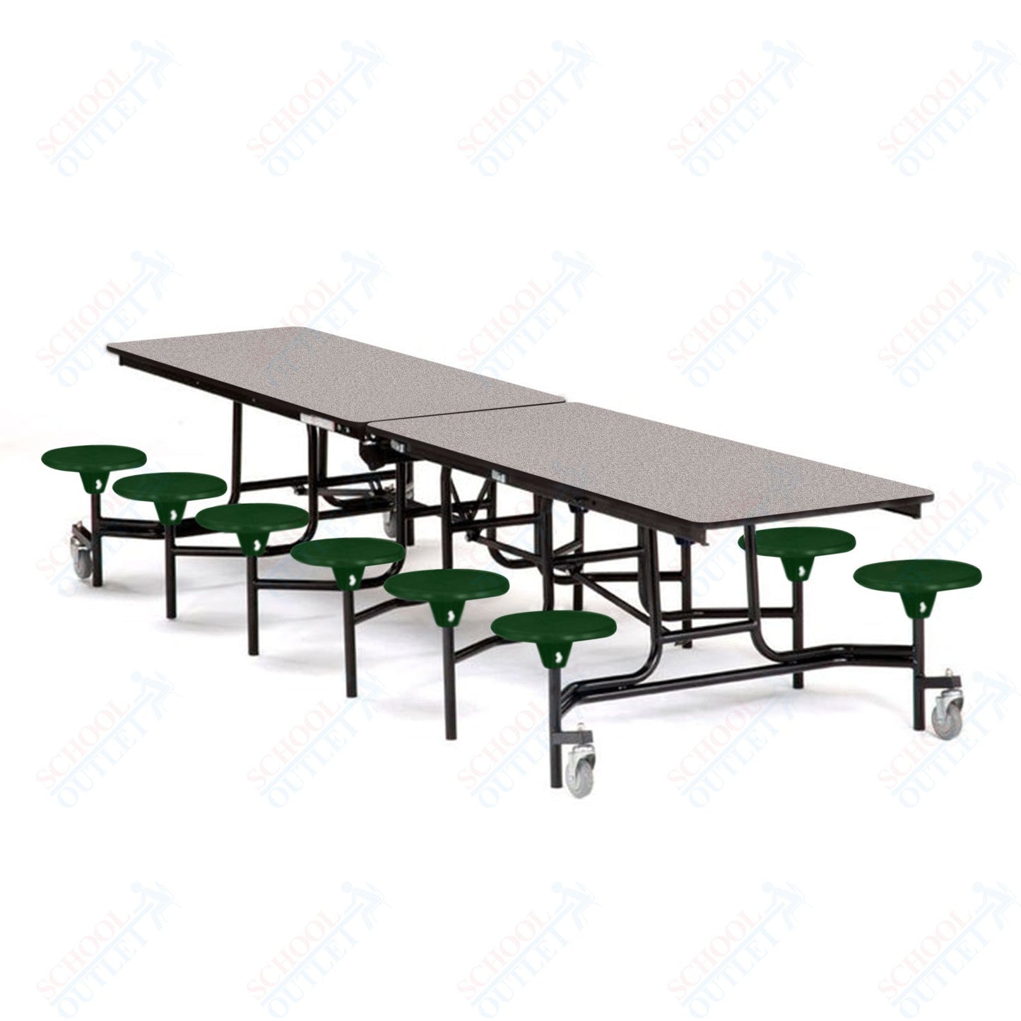 Mobile Cafeteria Lunchroom Stool Table - 30" W x 12' L - 12 Stools - Plywood Core - T-Molding Edge -  Black Powdercoated Frame
