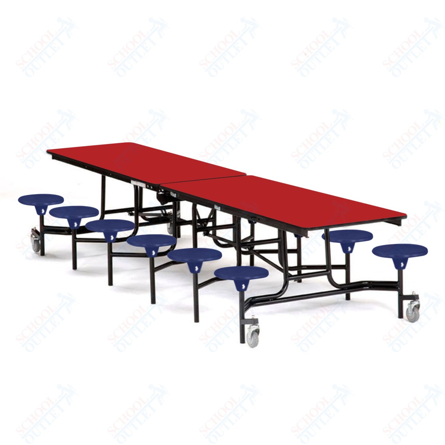 Mobile Cafeteria Lunchroom Stool Table - 30" W x 12' L - 12 Stools - Plywood Core - T-Molding Edge -  Black Powdercoated Frame