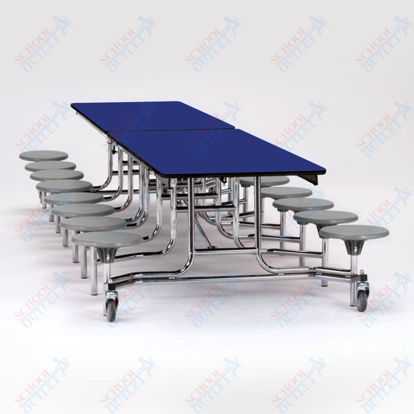 NPS Mobile Cafeteria Table - 30" W x 12' L - 16 Stools - MDF Core - Protect Edge - Chrome Frame