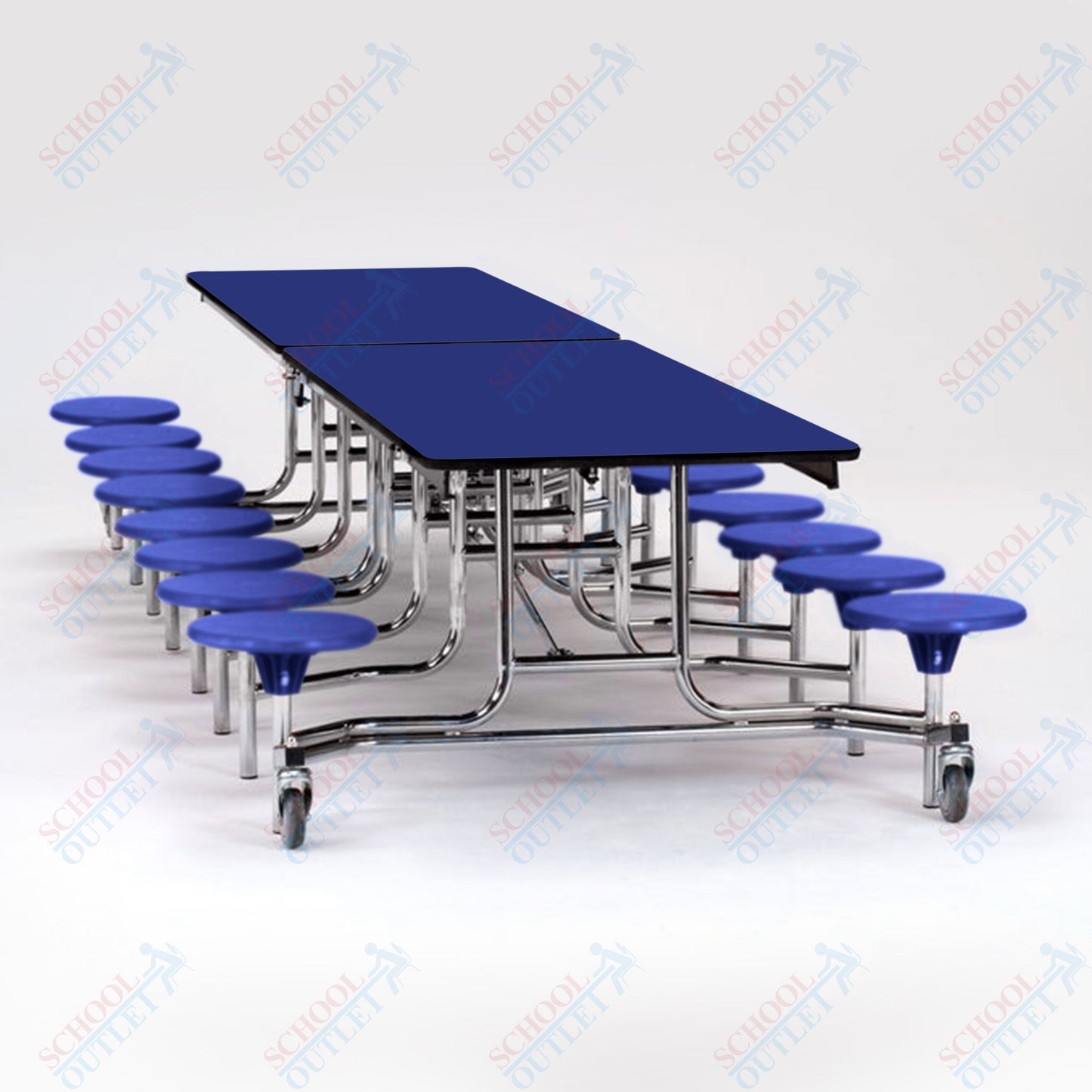 NPS Mobile Cafeteria Table - 30" W x 12' L - 16 Stools - MDF Core - Protect Edge - Chrome Frame