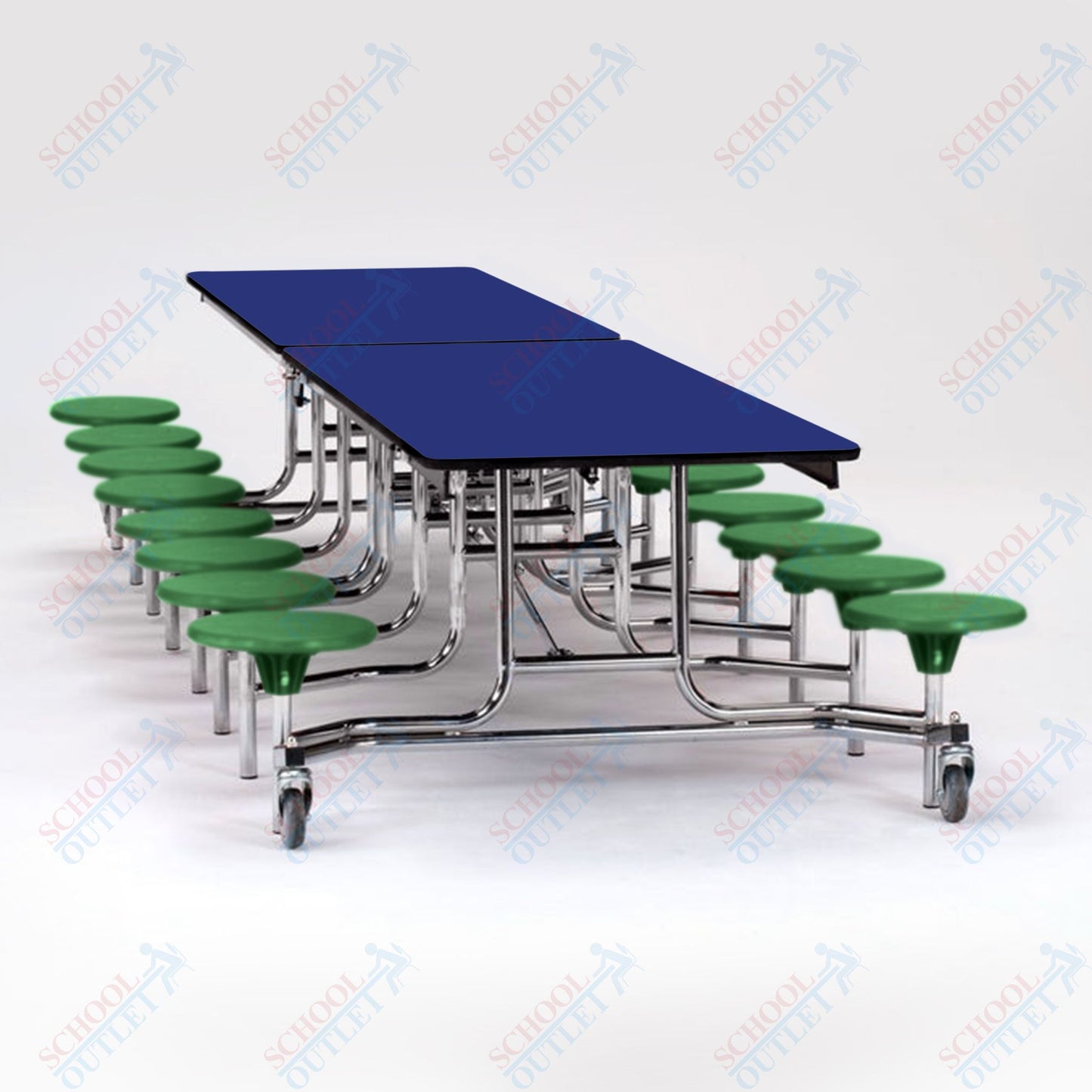 NPS Mobile Cafeteria Table - 30" W x 12' L - 16 Stools - MDF Core - Protect Edge - Chrome Frame