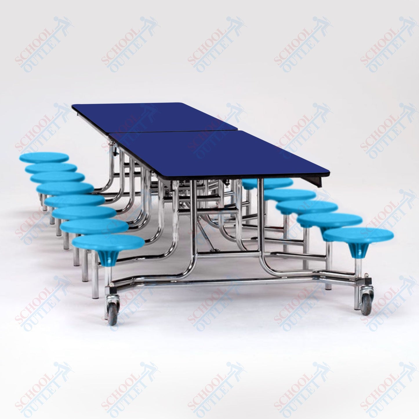 NPS Mobile Cafeteria Table - 30" W x 12' L - 16 Stools - MDF Core - Protect Edge - Chrome Frame