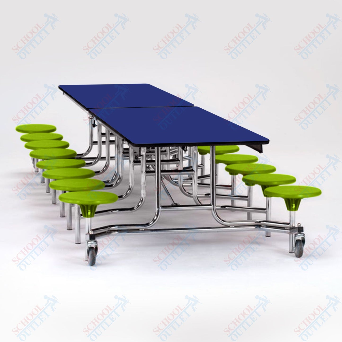 NPS Mobile Cafeteria Table - 30" W x 12' L - 16 Stools - MDF Core - Protect Edge - Chrome Frame