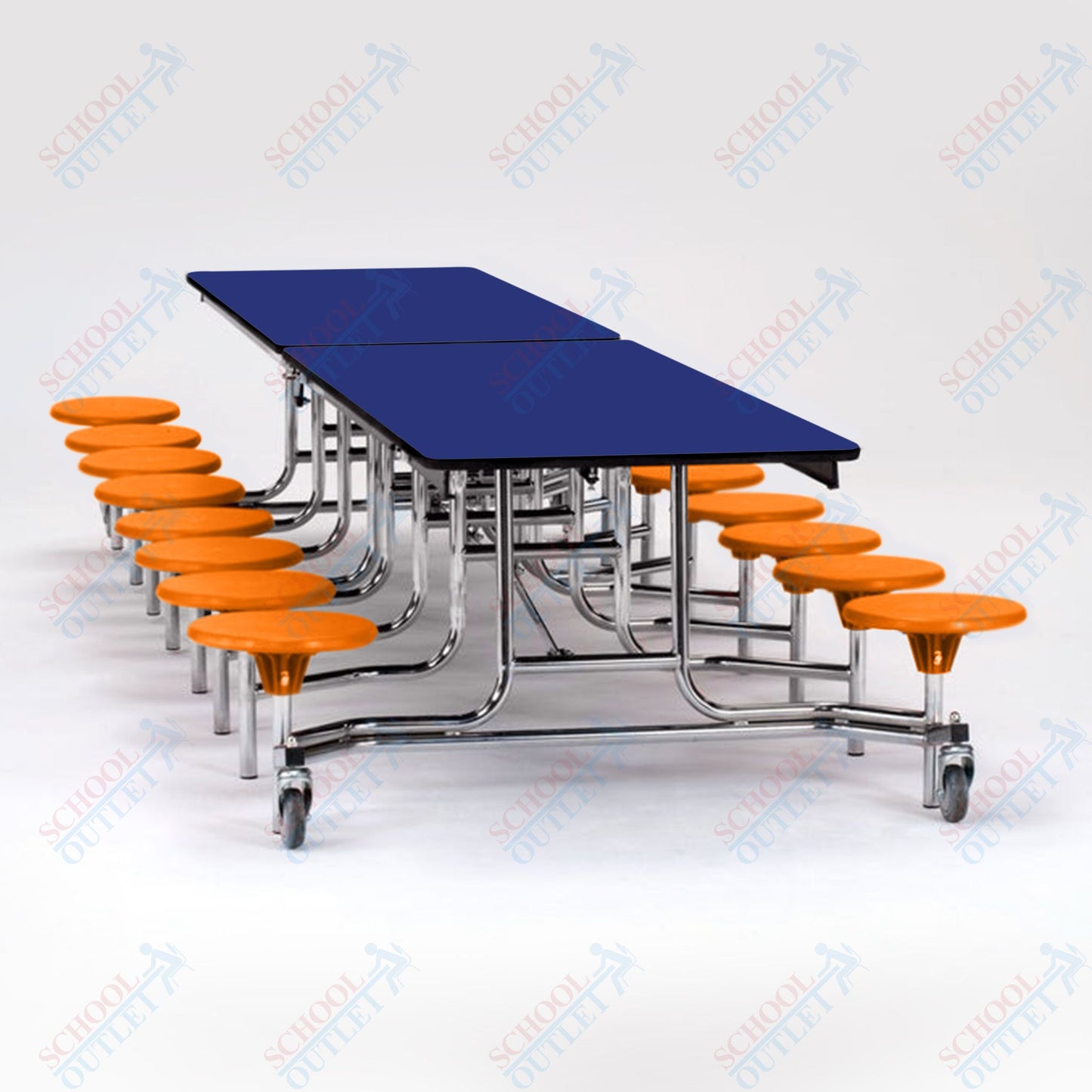 NPS Mobile Cafeteria Table - 30" W x 12' L - 16 Stools - MDF Core - Protect Edge - Chrome Frame