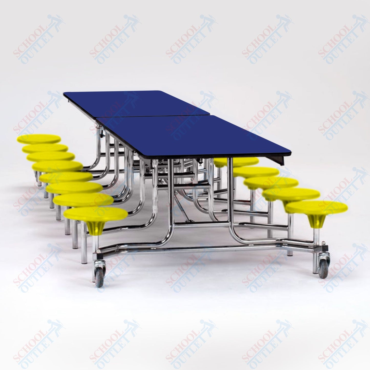NPS Mobile Cafeteria Table - 30" W x 12' L - 16 Stools - MDF Core - Protect Edge - Chrome Frame