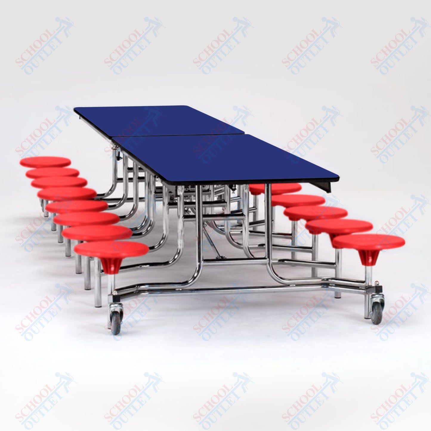 NPS Mobile Cafeteria Table - 30" W x 12' L - 16 Stools - MDF Core - Protect Edge - Chrome Frame