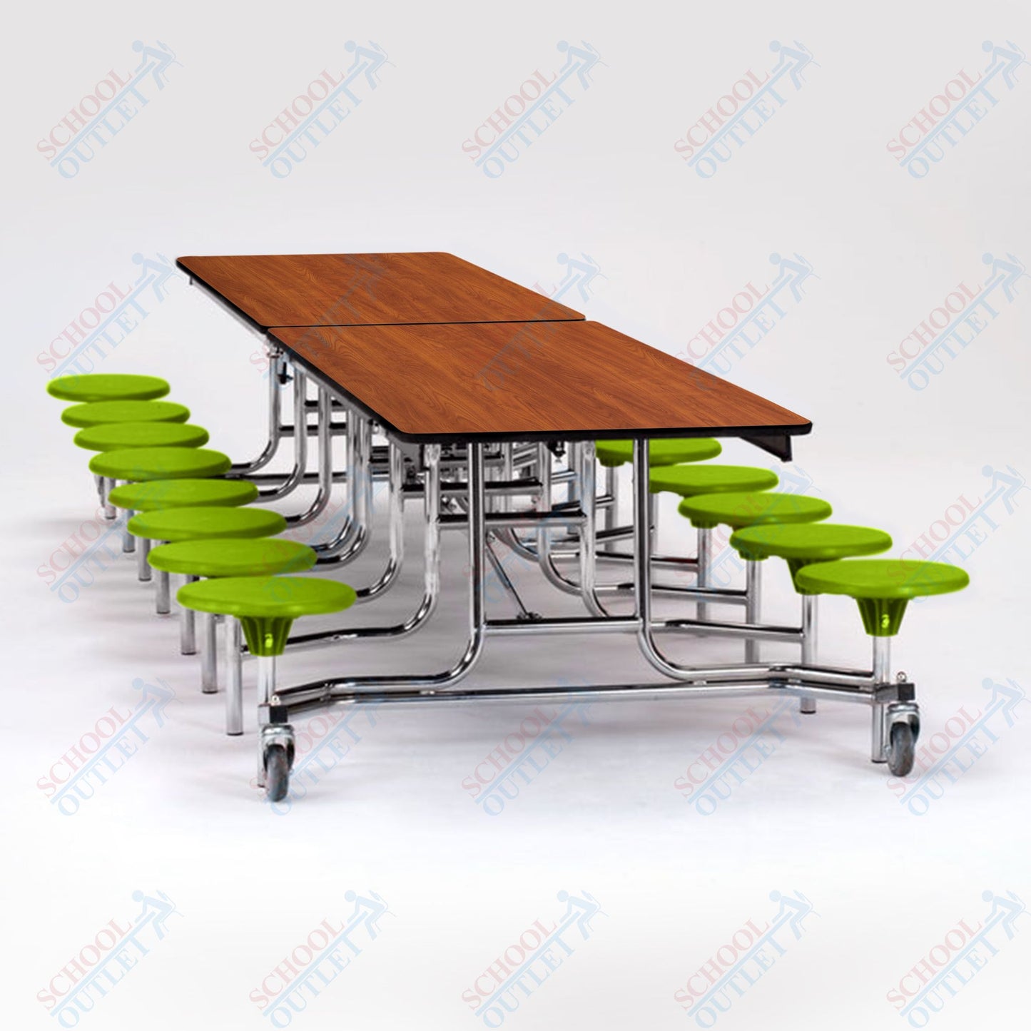 NPS Mobile Cafeteria Table - 30" W x 12' L - 16 Stools - MDF Core - Protect Edge - Chrome Frame