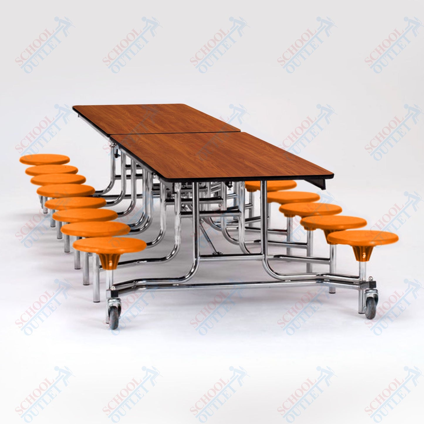 NPS Mobile Cafeteria Table - 30" W x 12' L - 16 Stools - MDF Core - Protect Edge - Chrome Frame