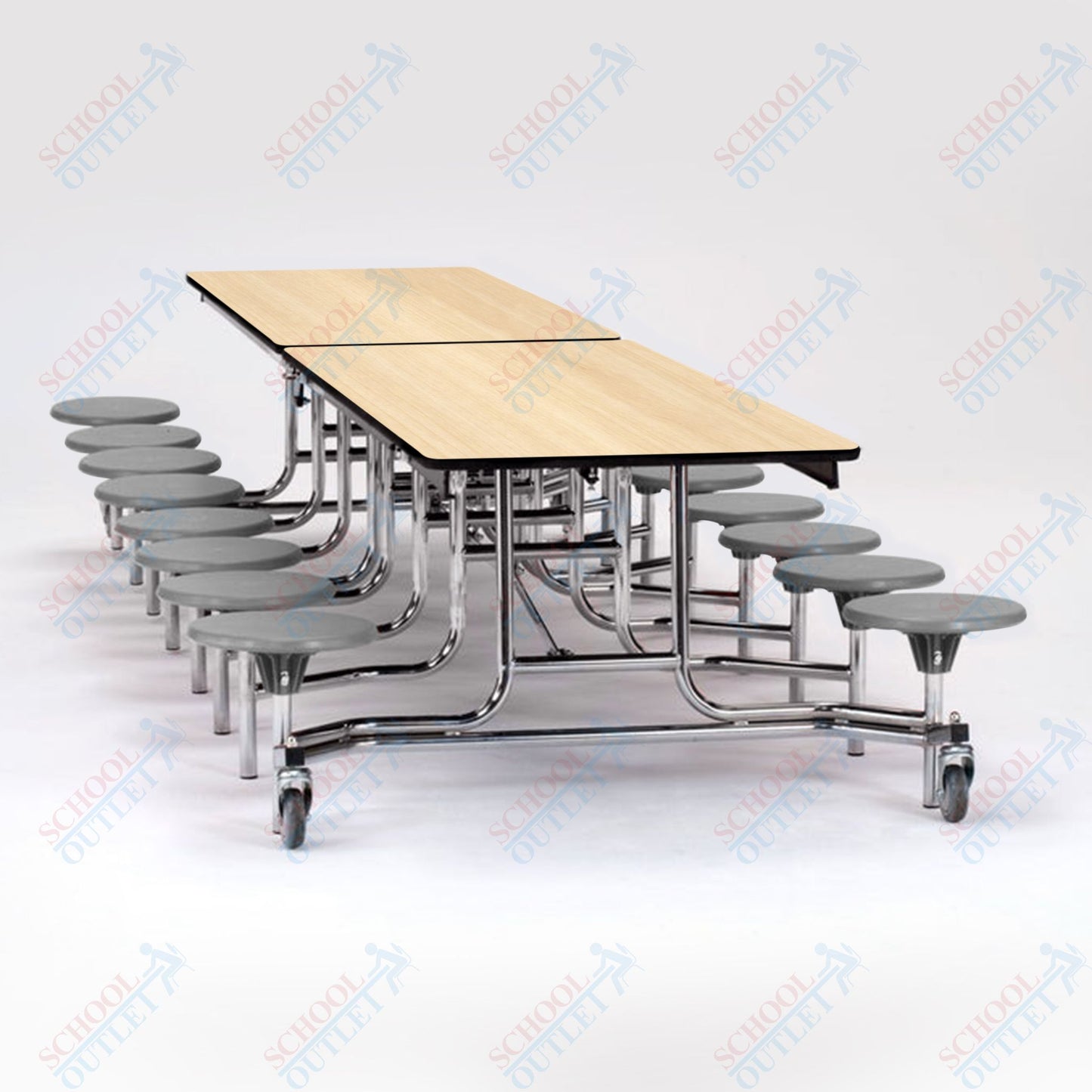 NPS Mobile Cafeteria Table - 30" W x 12' L - 16 Stools - MDF Core - Protect Edge - Chrome Frame