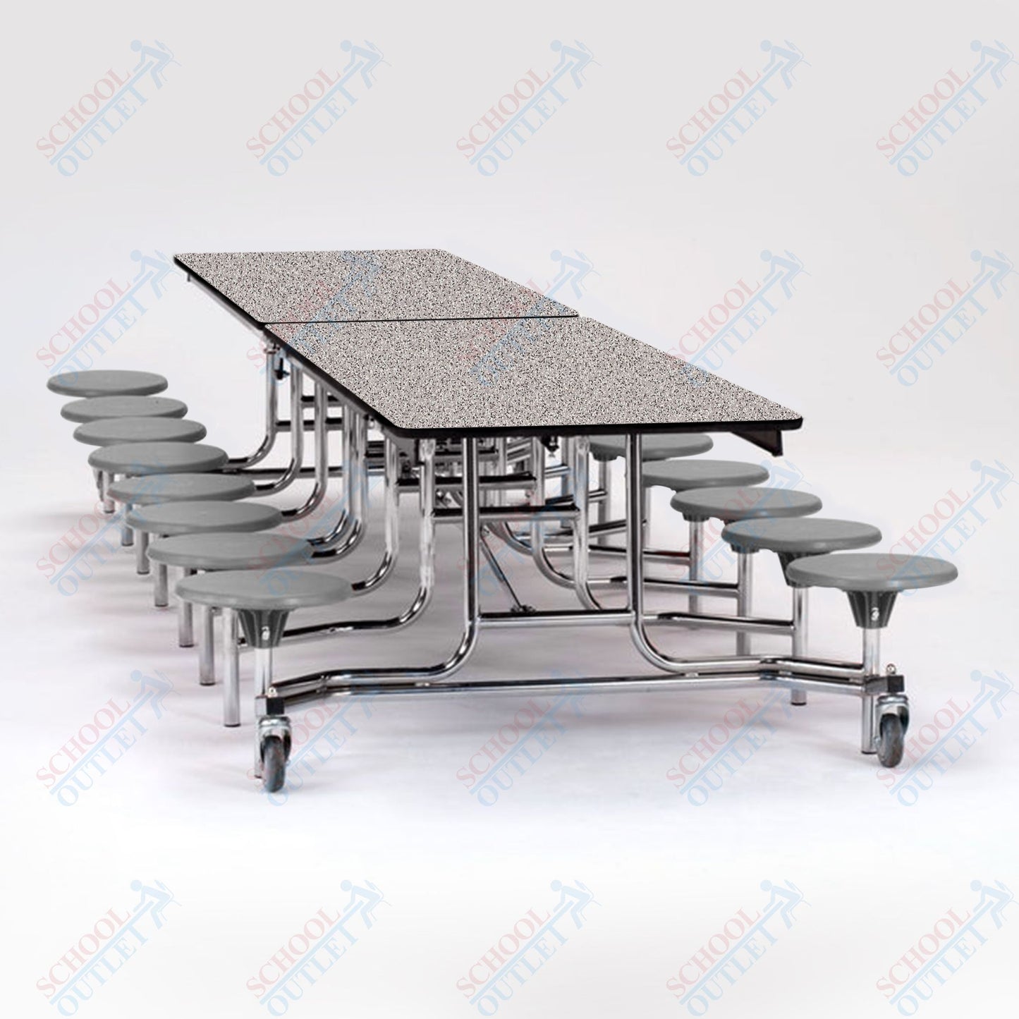 NPS Mobile Cafeteria Table - 30" W x 12' L - 16 Stools - MDF Core - Protect Edge - Chrome Frame