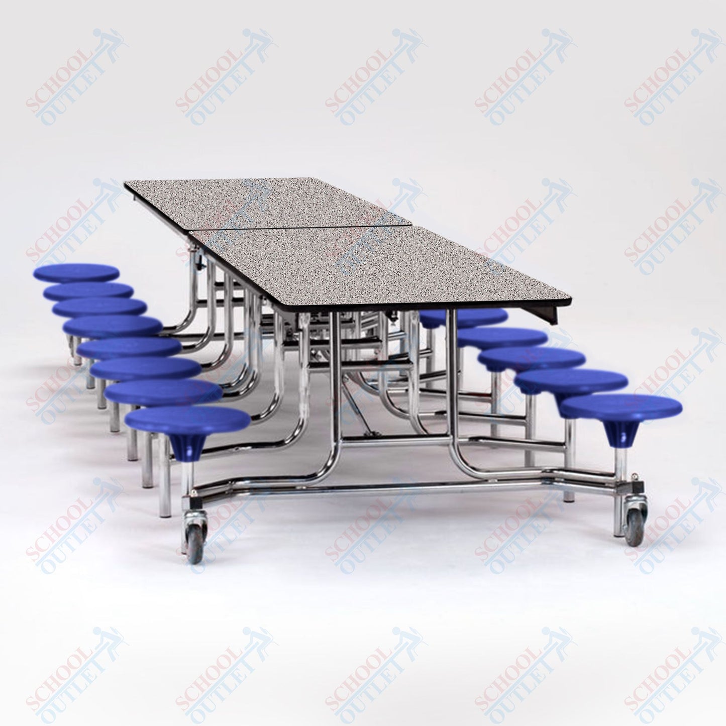 NPS Mobile Cafeteria Table - 30" W x 12' L - 16 Stools - MDF Core - Protect Edge - Chrome Frame