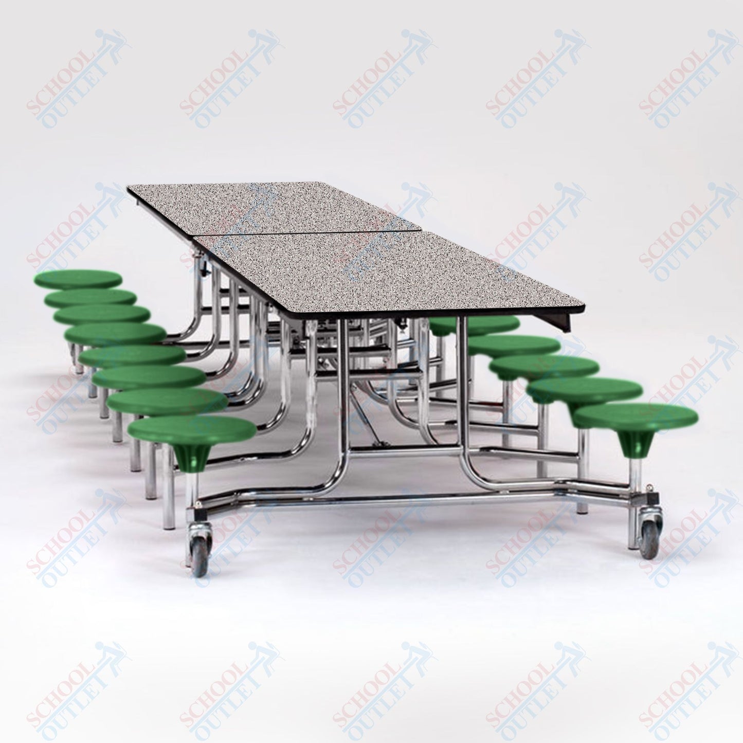 NPS Mobile Cafeteria Table - 30" W x 12' L - 16 Stools - MDF Core - Protect Edge - Chrome Frame