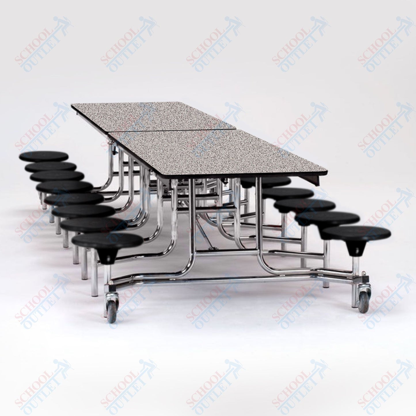 NPS Mobile Cafeteria Table - 30" W x 12' L - 16 Stools - MDF Core - Protect Edge - Chrome Frame
