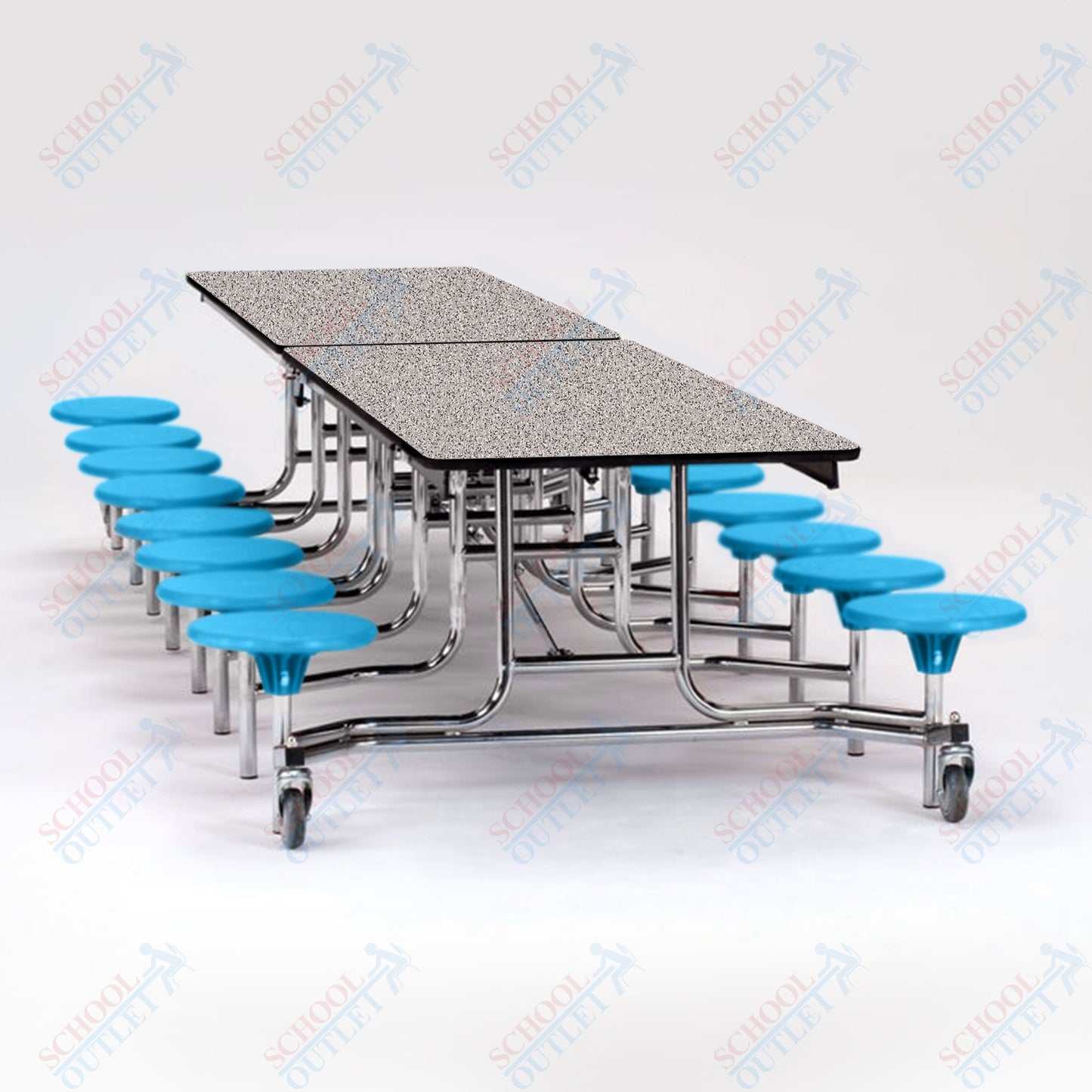 NPS Mobile Cafeteria Table - 30" W x 12' L - 16 Stools - MDF Core - Protect Edge - Chrome Frame
