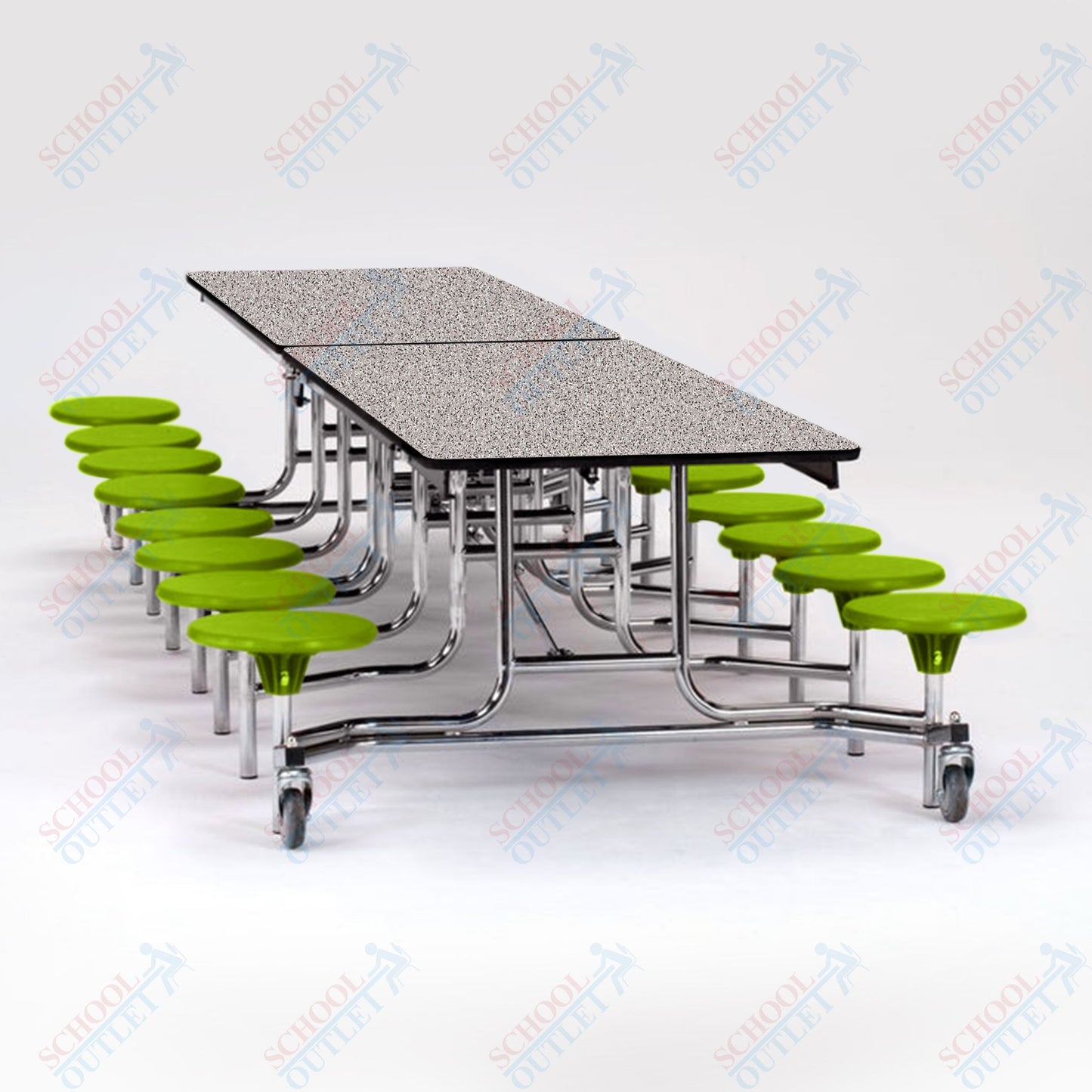 NPS Mobile Cafeteria Table - 30" W x 12' L - 16 Stools - MDF Core - Protect Edge - Chrome Frame