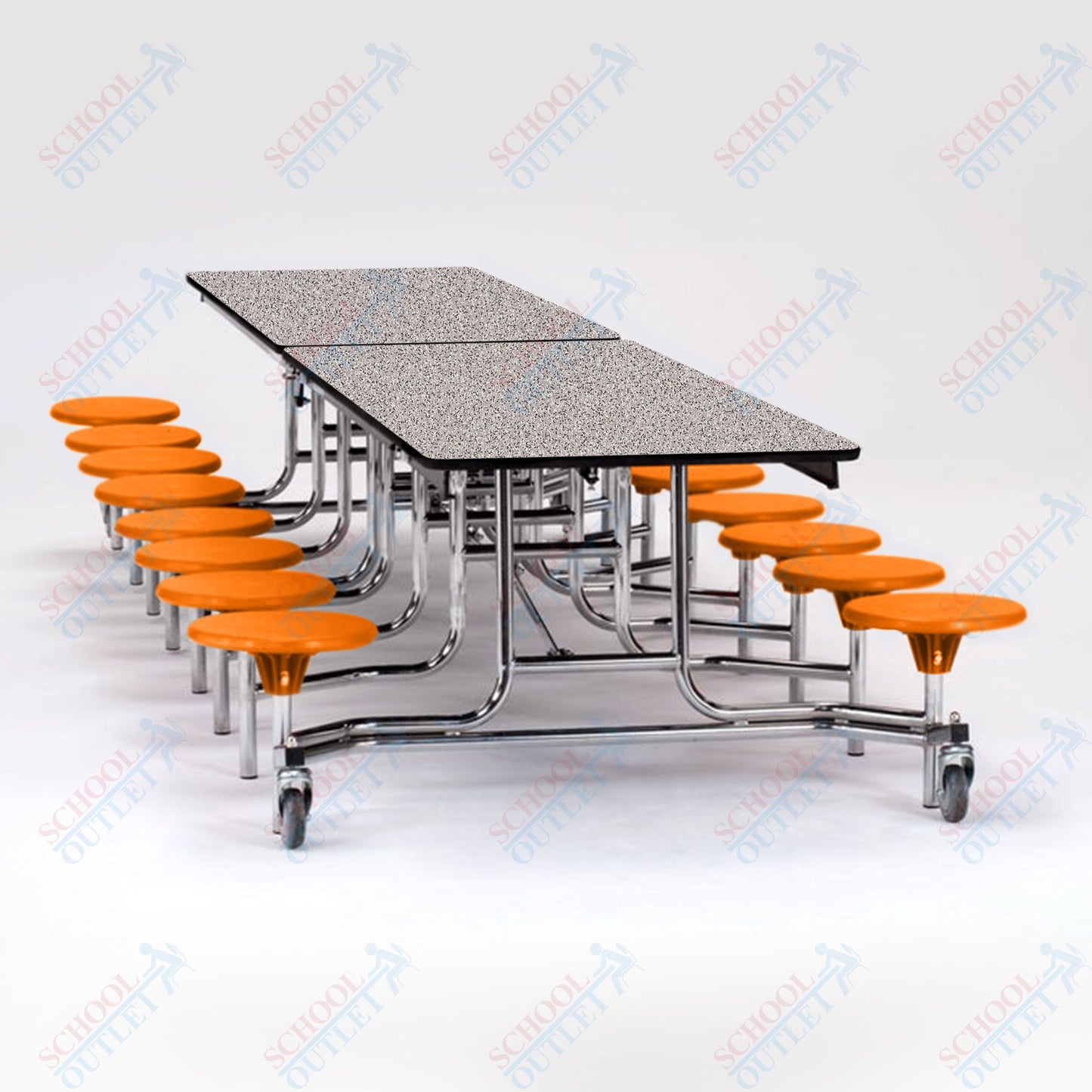 NPS Mobile Cafeteria Table - 30" W x 12' L - 16 Stools - MDF Core - Protect Edge - Chrome Frame