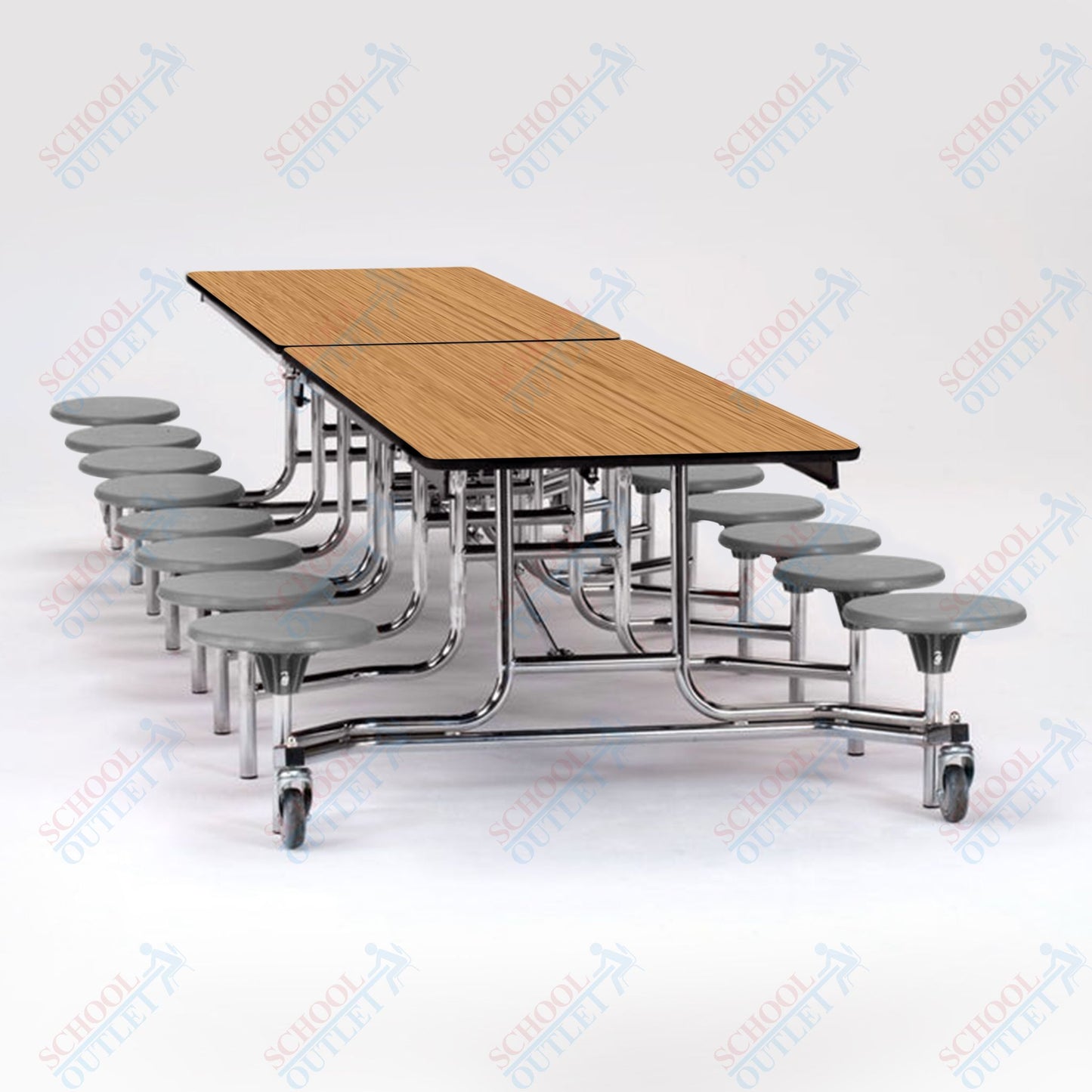 NPS Mobile Cafeteria Table - 30" W x 12' L - 16 Stools - MDF Core - Protect Edge - Chrome Frame