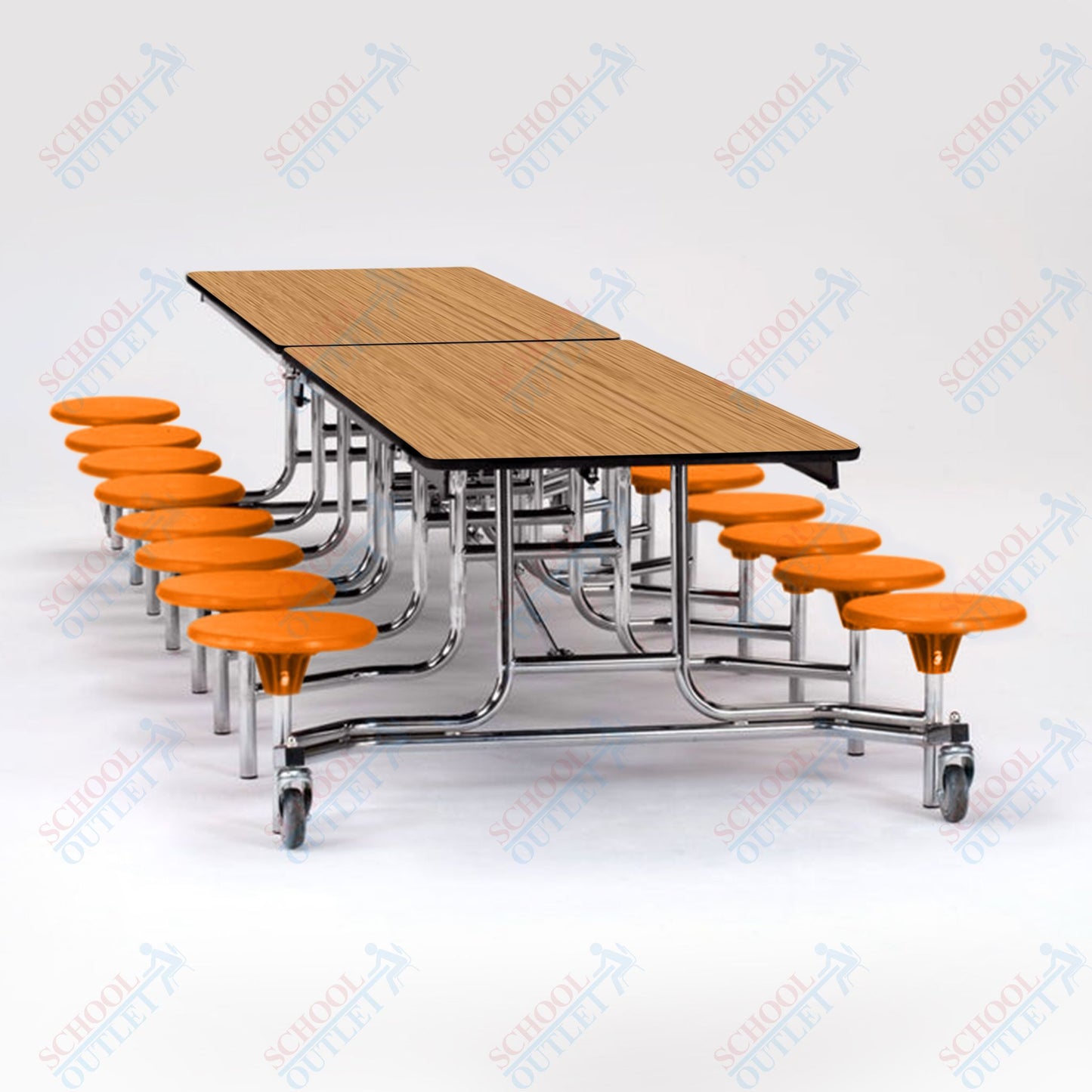 NPS Mobile Cafeteria Table - 30" W x 12' L - 16 Stools - MDF Core - Protect Edge - Chrome Frame