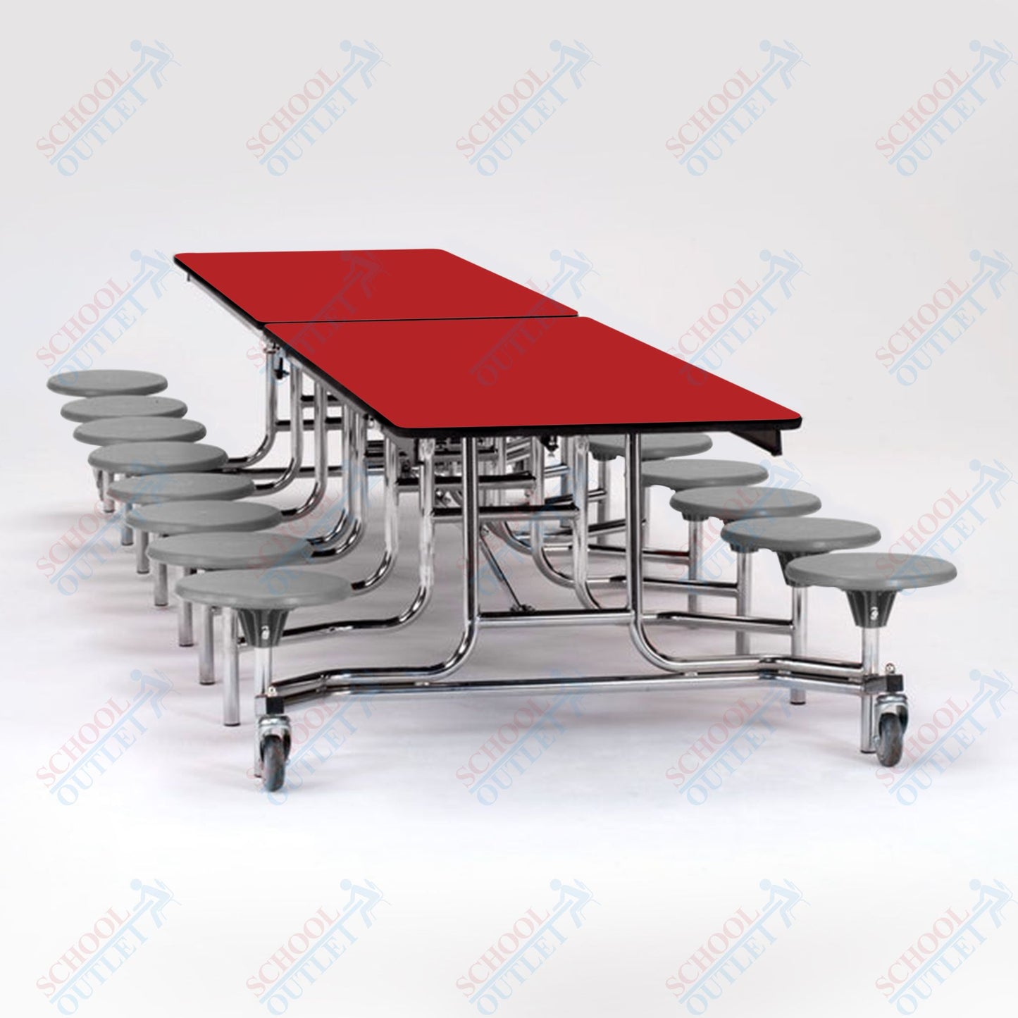 NPS Mobile Cafeteria Table - 30" W x 12' L - 16 Stools - MDF Core - Protect Edge - Chrome Frame