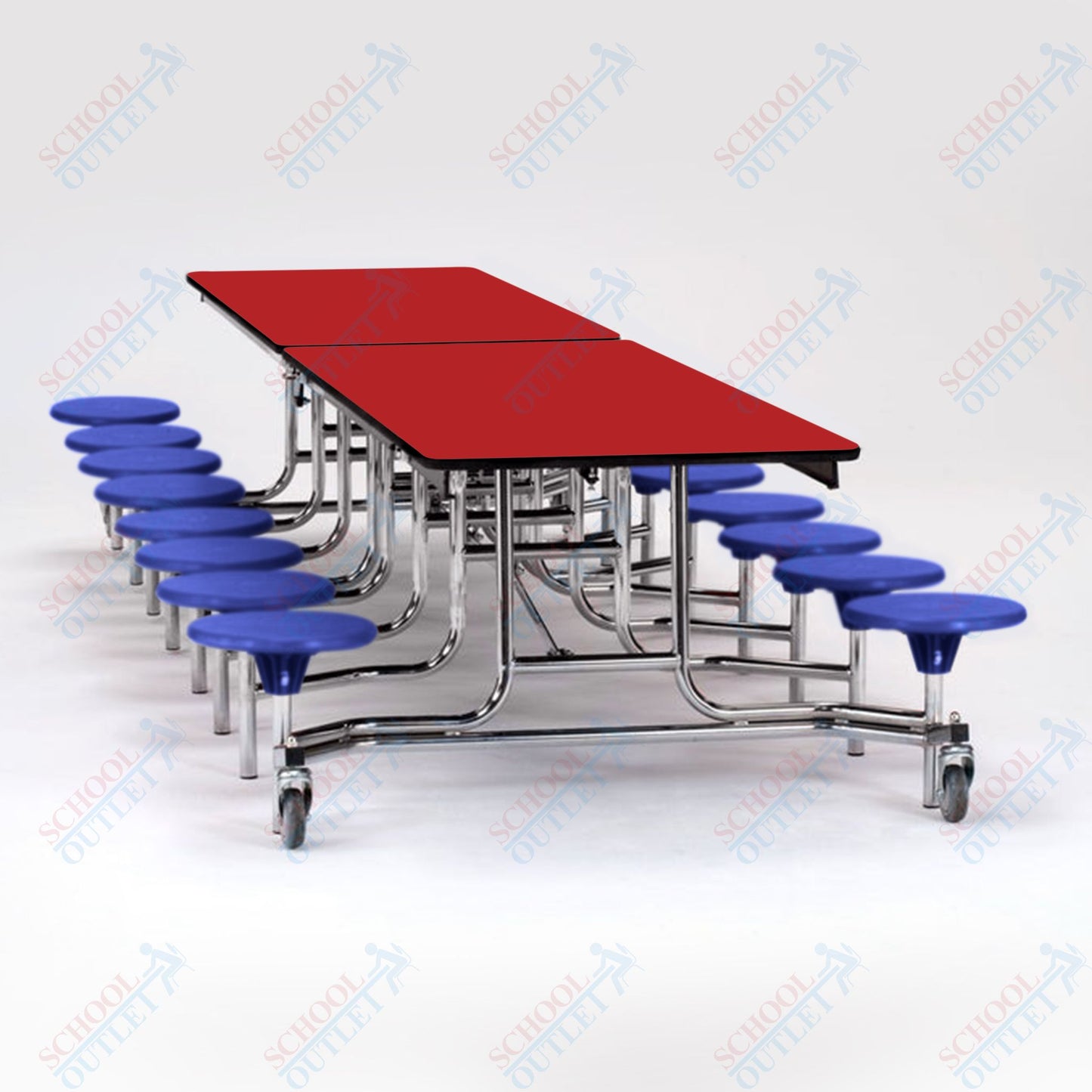NPS Mobile Cafeteria Table - 30" W x 12' L - 16 Stools - MDF Core - Protect Edge - Chrome Frame