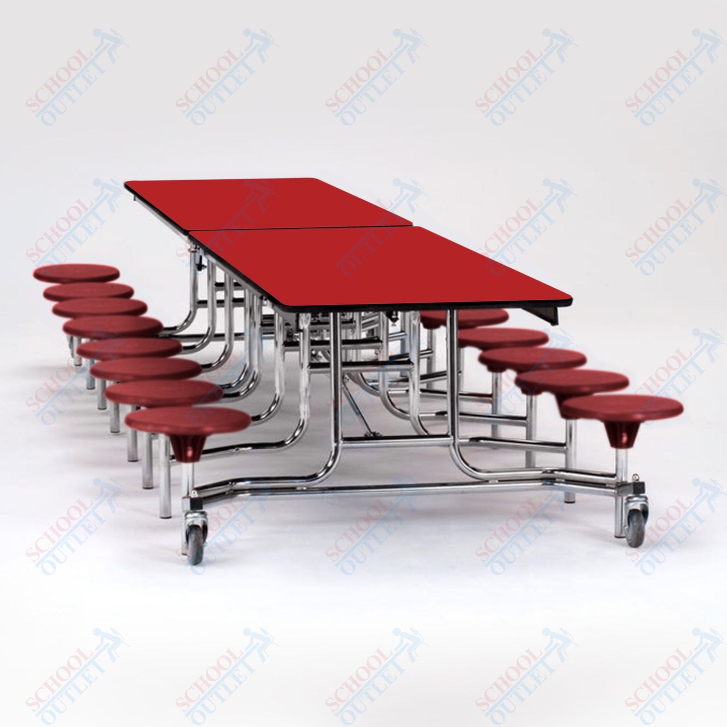 NPS Mobile Cafeteria Table - 30" W x 12' L - 16 Stools - MDF Core - Protect Edge - Chrome Frame