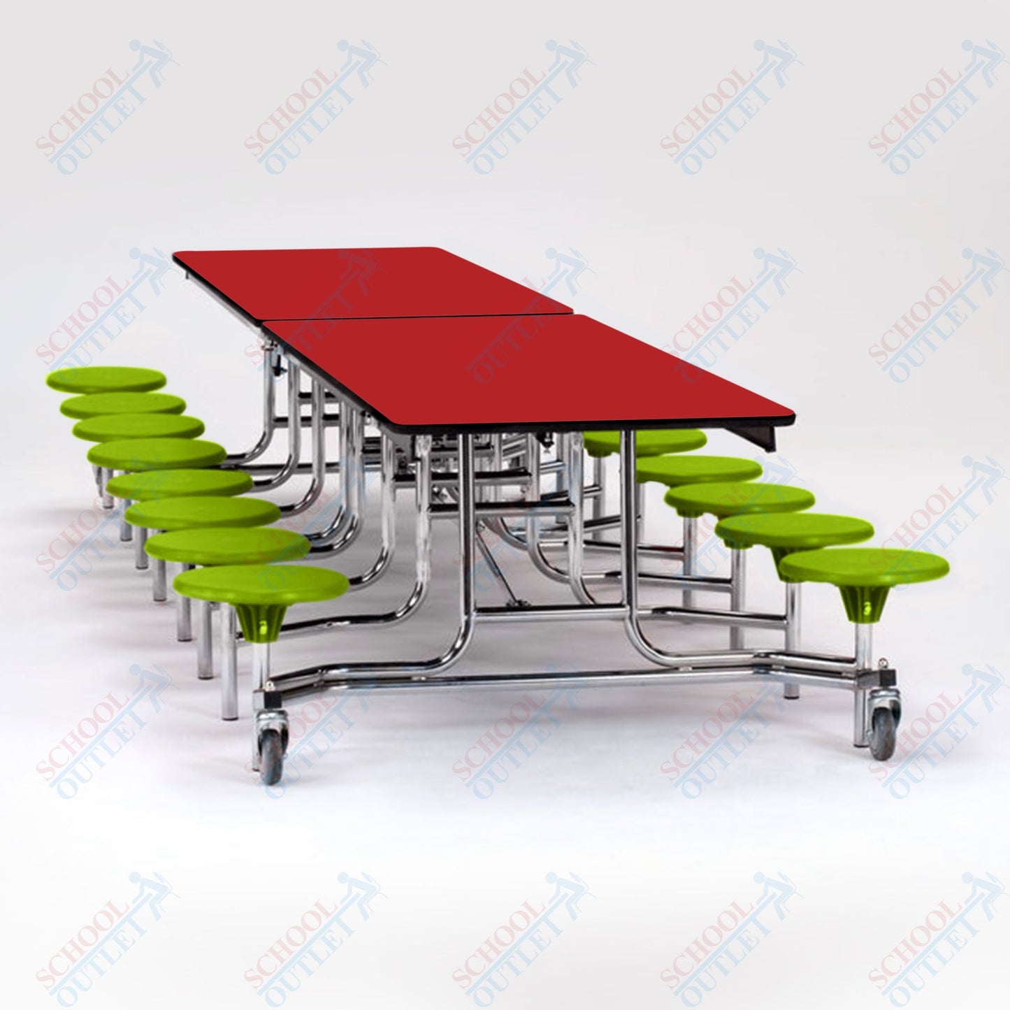 NPS Mobile Cafeteria Table - 30" W x 12' L - 16 Stools - MDF Core - Protect Edge - Chrome Frame