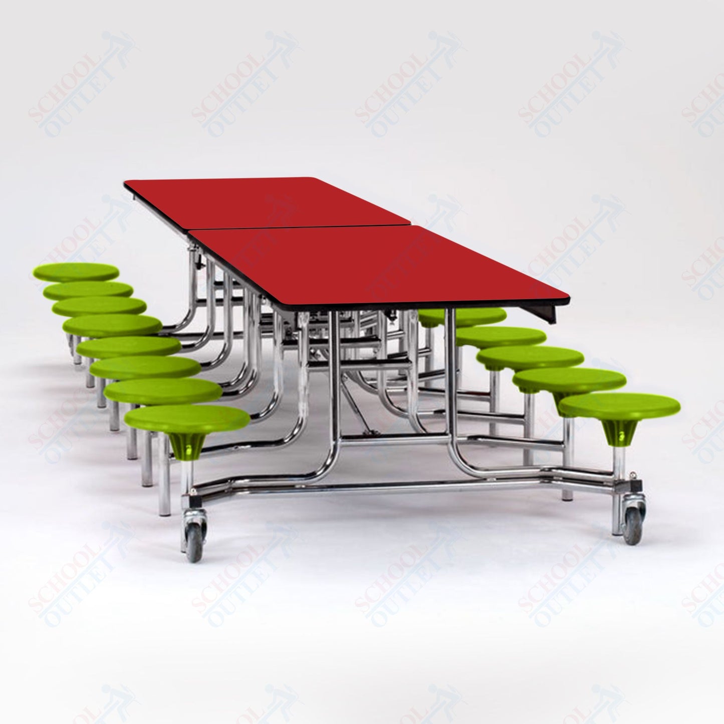 NPS Mobile Cafeteria Table - 30" W x 12' L - 16 Stools - MDF Core - Protect Edge - Chrome Frame