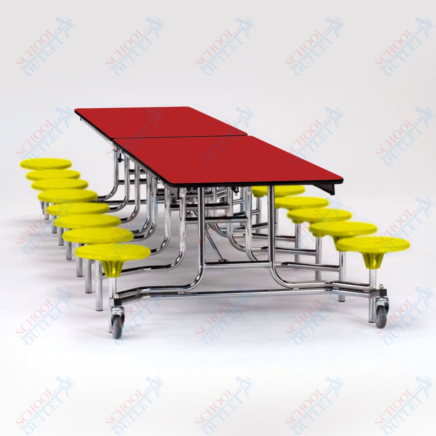 NPS Mobile Cafeteria Table - 30" W x 12' L - 16 Stools - MDF Core - Protect Edge - Chrome Frame