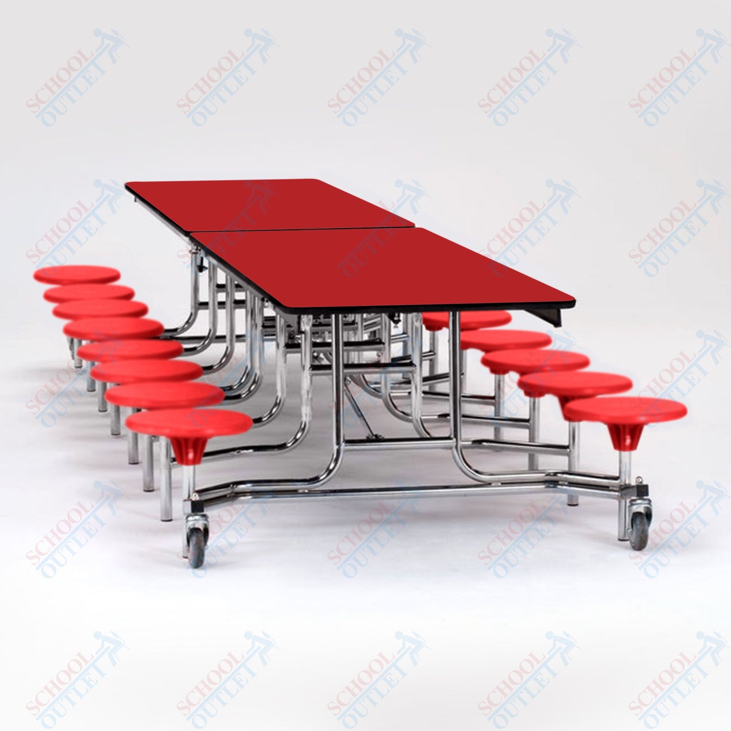 NPS Mobile Cafeteria Table - 30" W x 12' L - 16 Stools - MDF Core - Protect Edge - Chrome Frame