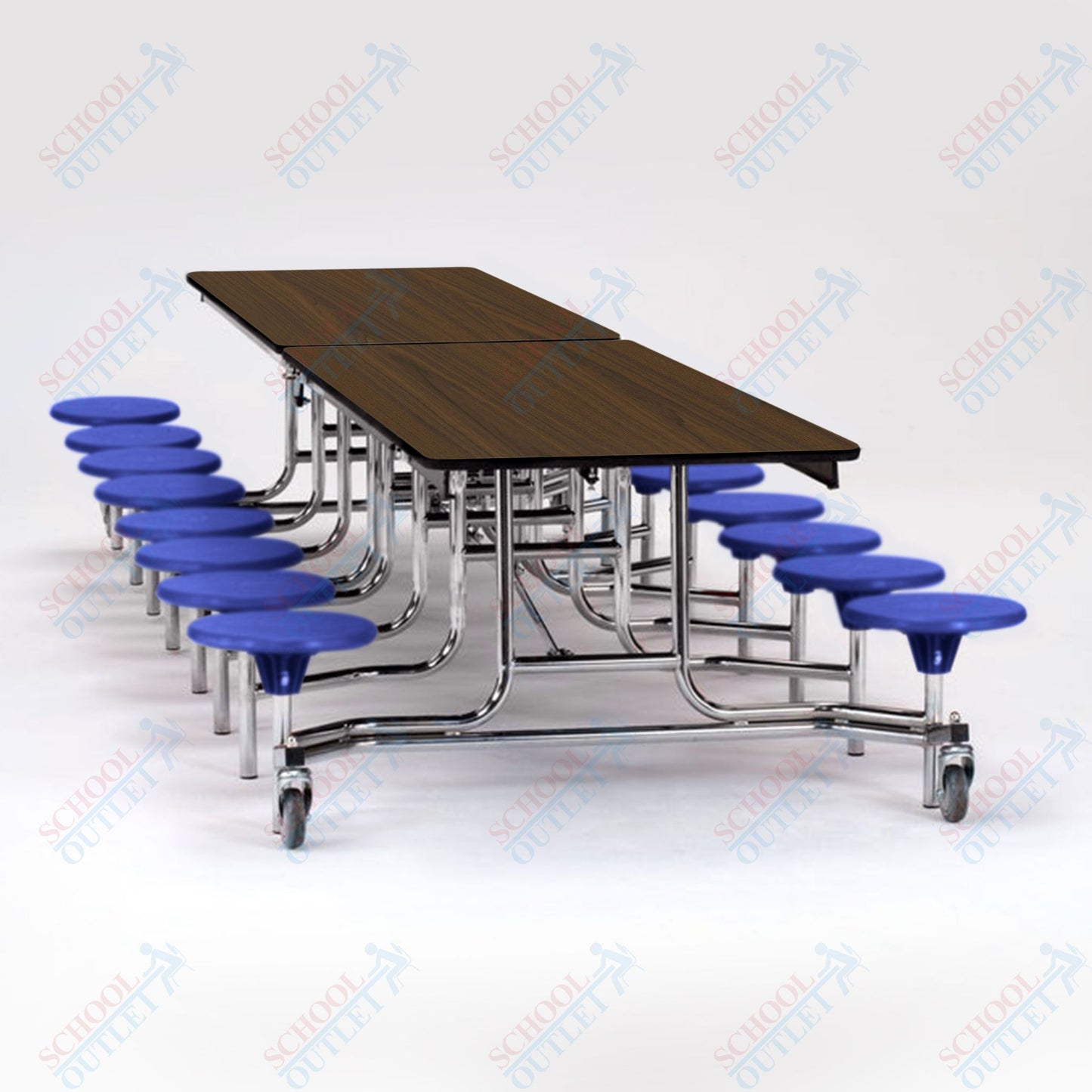 NPS Mobile Cafeteria Table - 30" W x 12' L - 16 Stools - MDF Core - Protect Edge - Chrome Frame