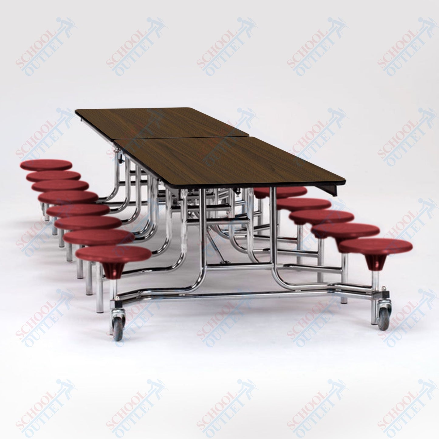 NPS Mobile Cafeteria Table - 30" W x 12' L - 16 Stools - MDF Core - Protect Edge - Chrome Frame