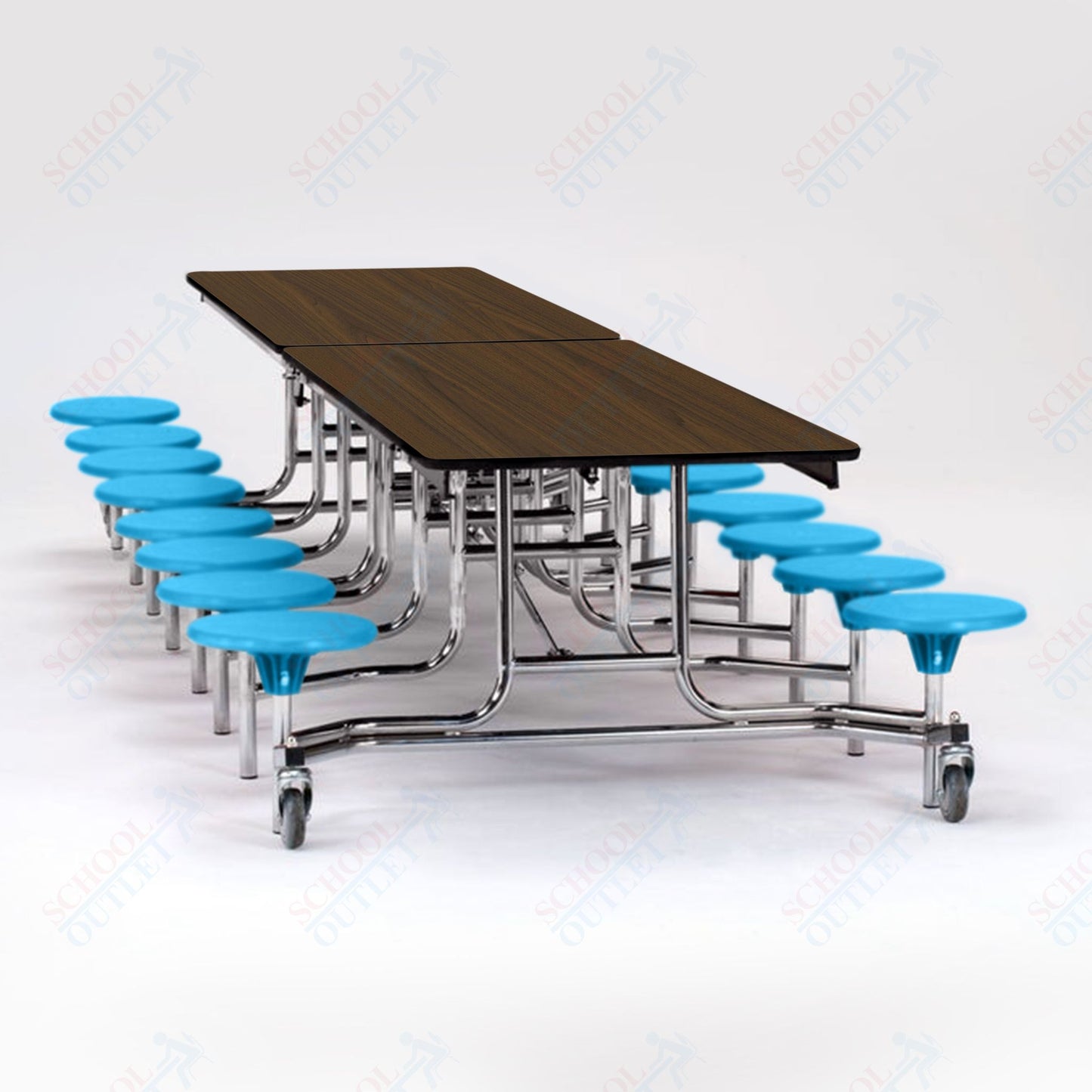 NPS Mobile Cafeteria Table - 30" W x 12' L - 16 Stools - MDF Core - Protect Edge - Chrome Frame