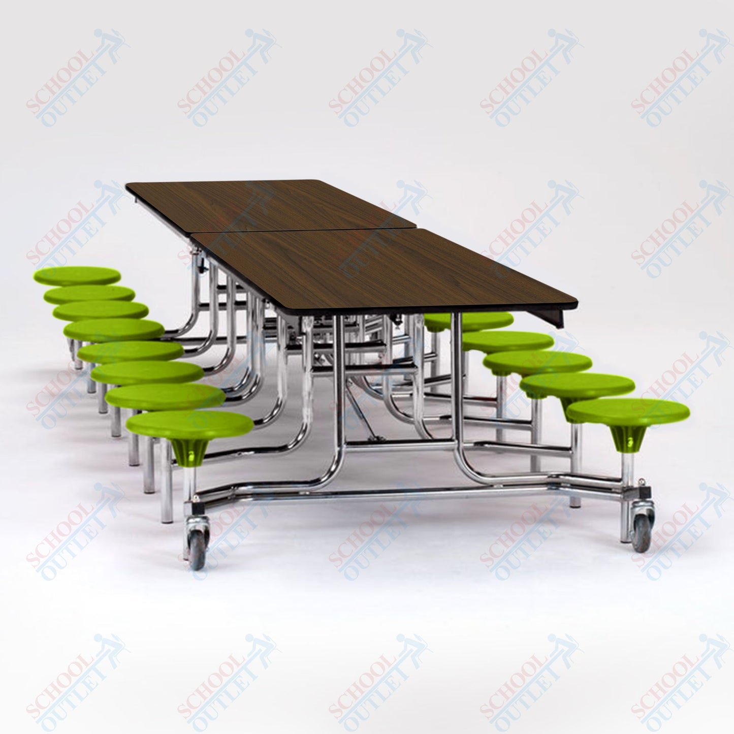 NPS Mobile Cafeteria Table - 30" W x 12' L - 16 Stools - MDF Core - Protect Edge - Chrome Frame
