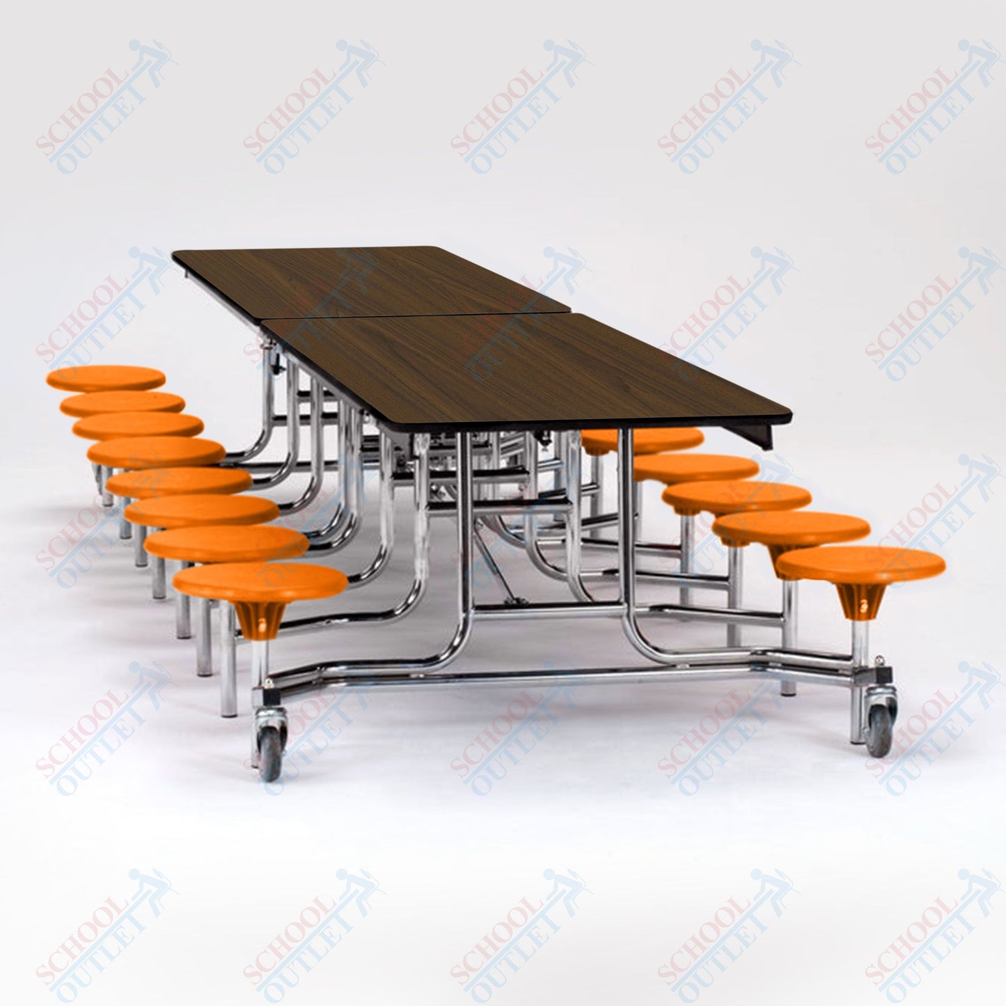 NPS Mobile Cafeteria Table - 30" W x 12' L - 16 Stools - MDF Core - Protect Edge - Chrome Frame