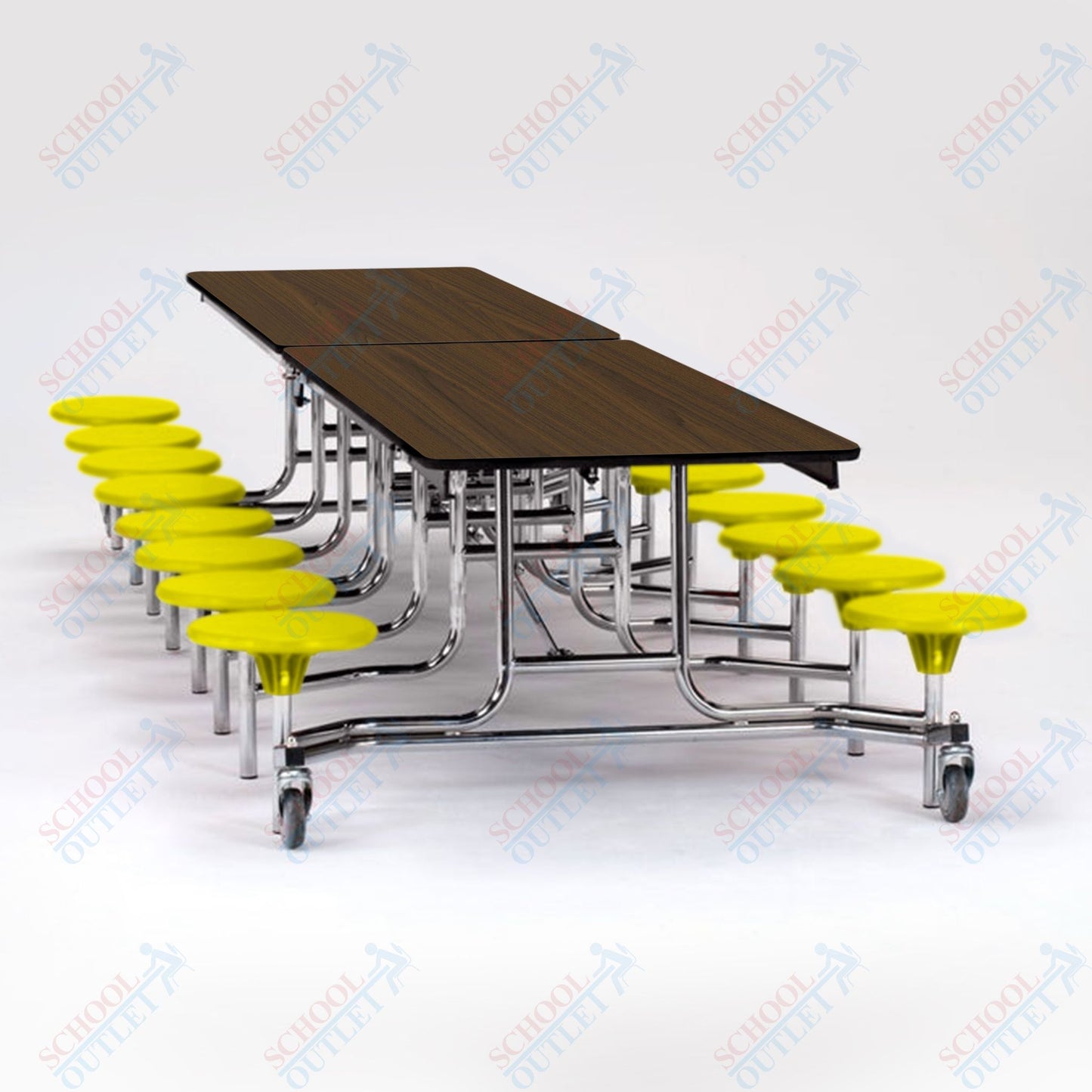 NPS Mobile Cafeteria Table - 30" W x 12' L - 16 Stools - MDF Core - Protect Edge - Chrome Frame