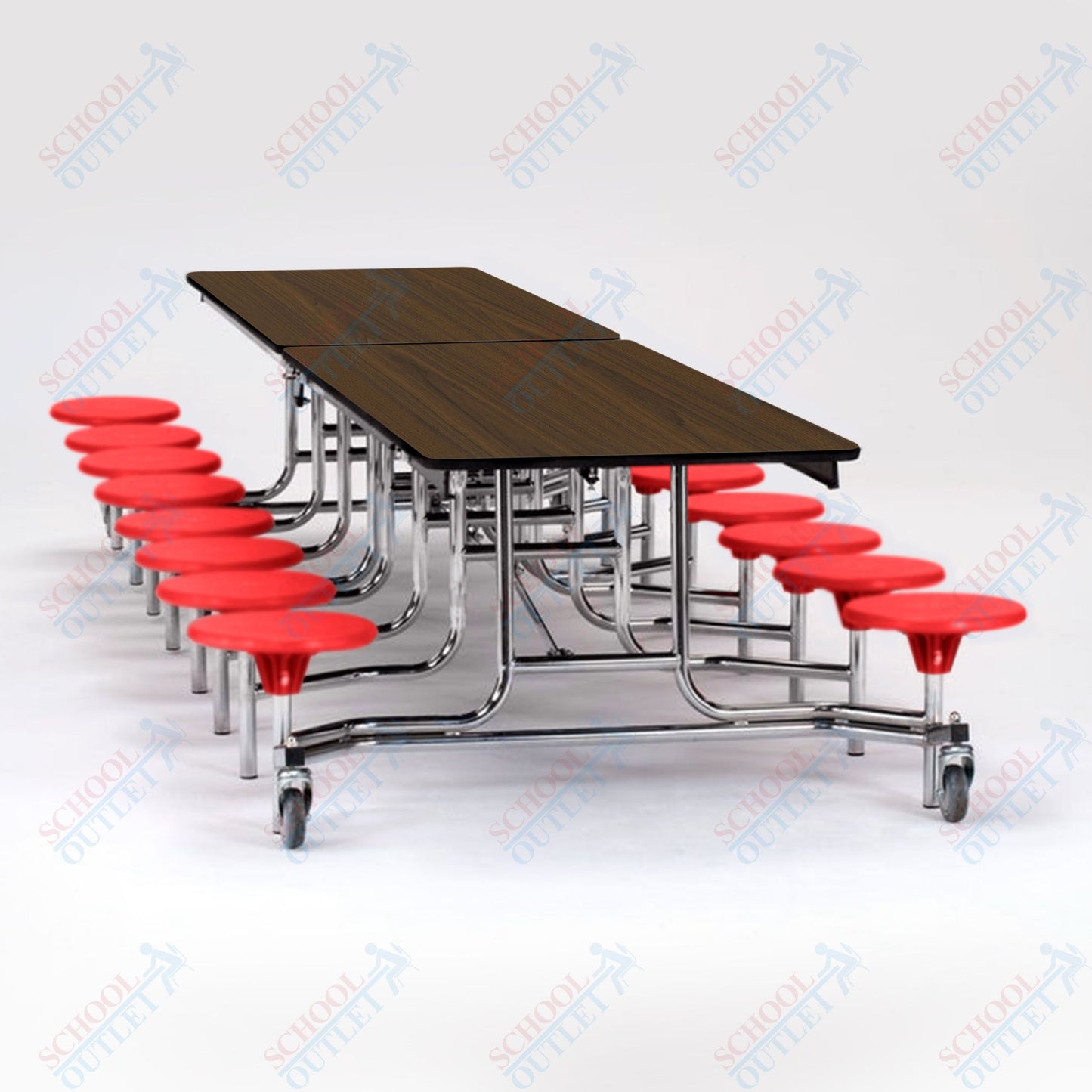 NPS Mobile Cafeteria Table - 30" W x 12' L - 16 Stools - MDF Core - Protect Edge - Chrome Frame