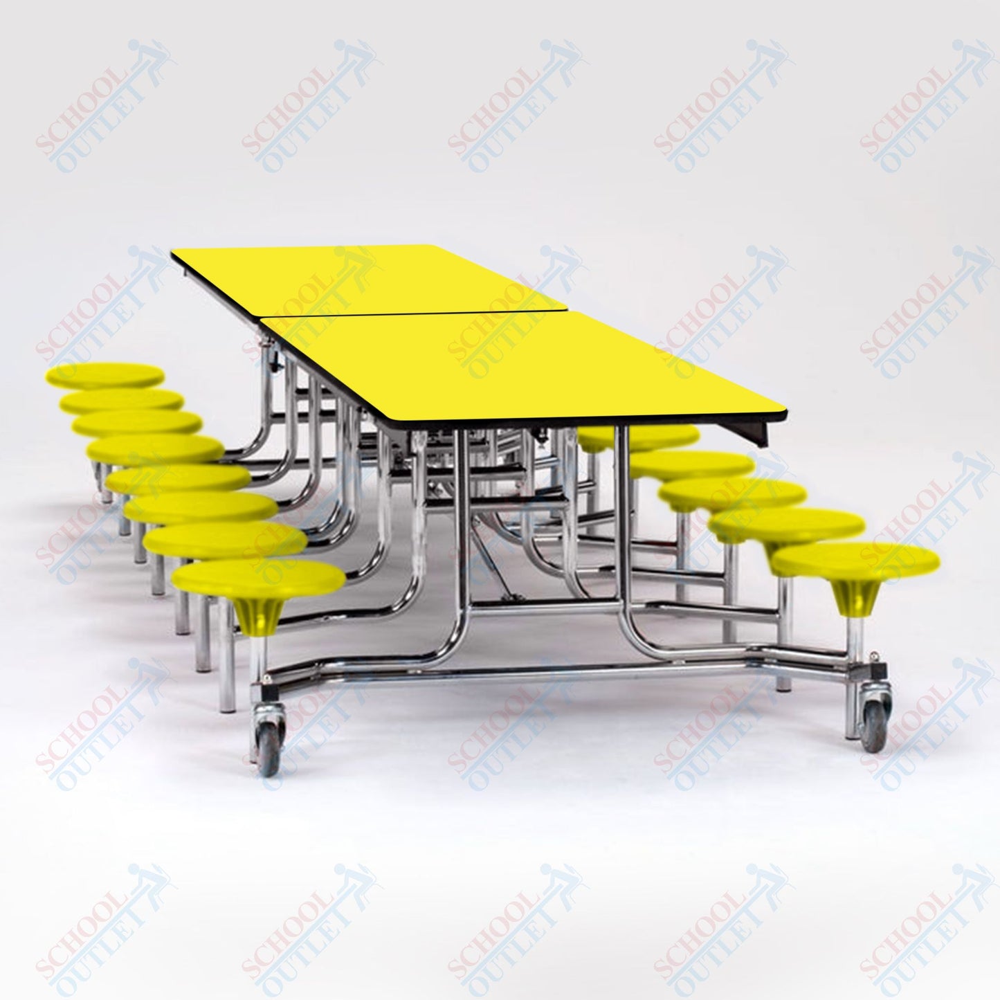 NPS Mobile Cafeteria Table - 30" W x 12' L - 16 Stools - MDF Core - Protect Edge - Chrome Frame