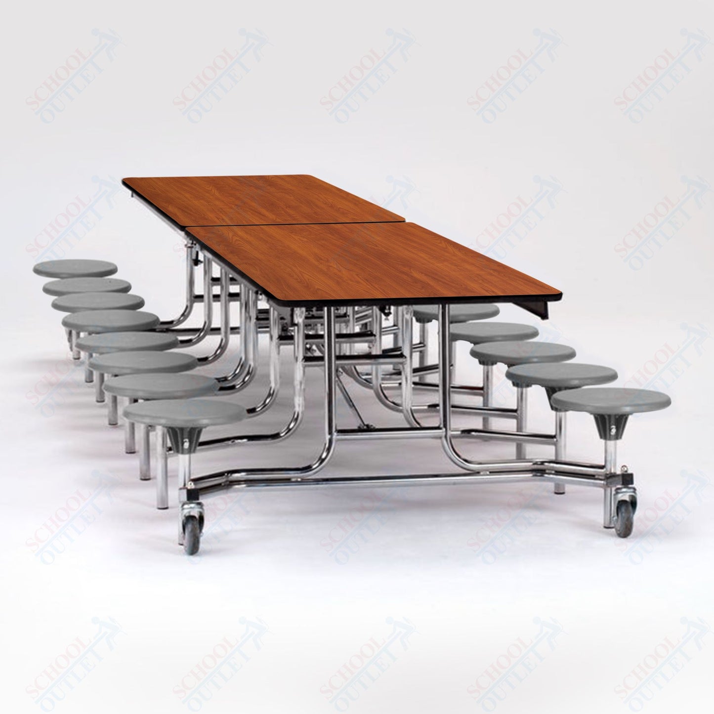 NPS Mobile Cafeteria Table - 30" W x 12' L - 16 Stools - Particleboard Core - T-Molding Edge - Chrome Frame