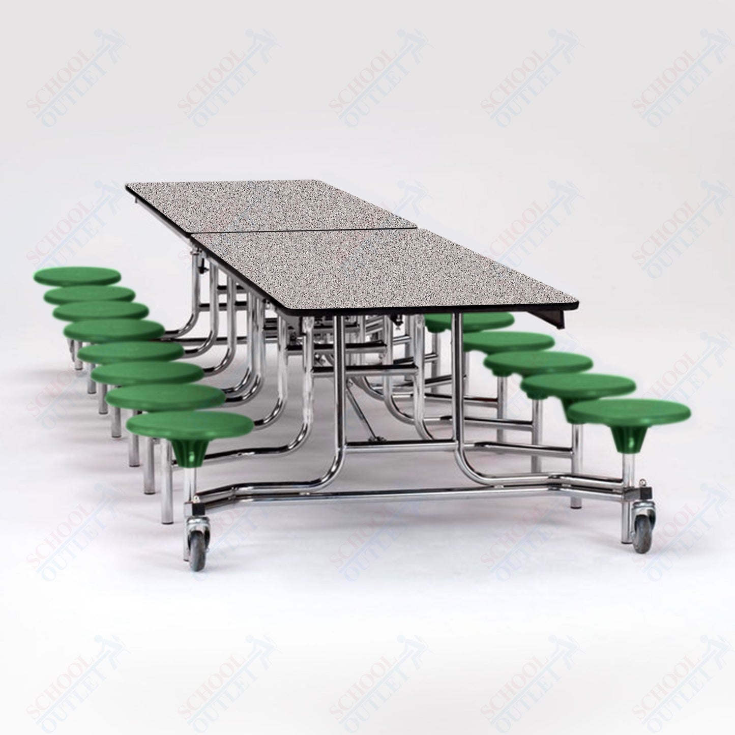 NPS Mobile Cafeteria Table - 30" W x 12' L - 16 Stools - Particleboard Core - T-Molding Edge - Chrome Frame