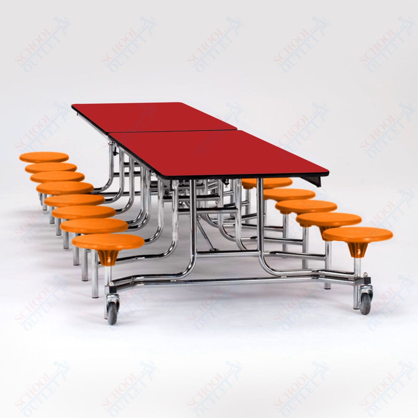 NPS Mobile Cafeteria Table - 30" W x 12' L - 16 Stools - Particleboard Core - T-Molding Edge - Chrome Frame