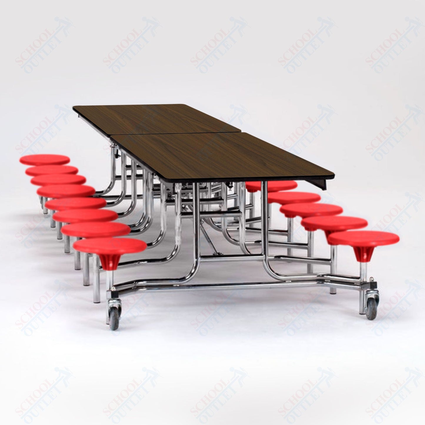 NPS Mobile Cafeteria Table - 30" W x 12' L - 16 Stools - Particleboard Core - T-Molding Edge - Chrome Frame