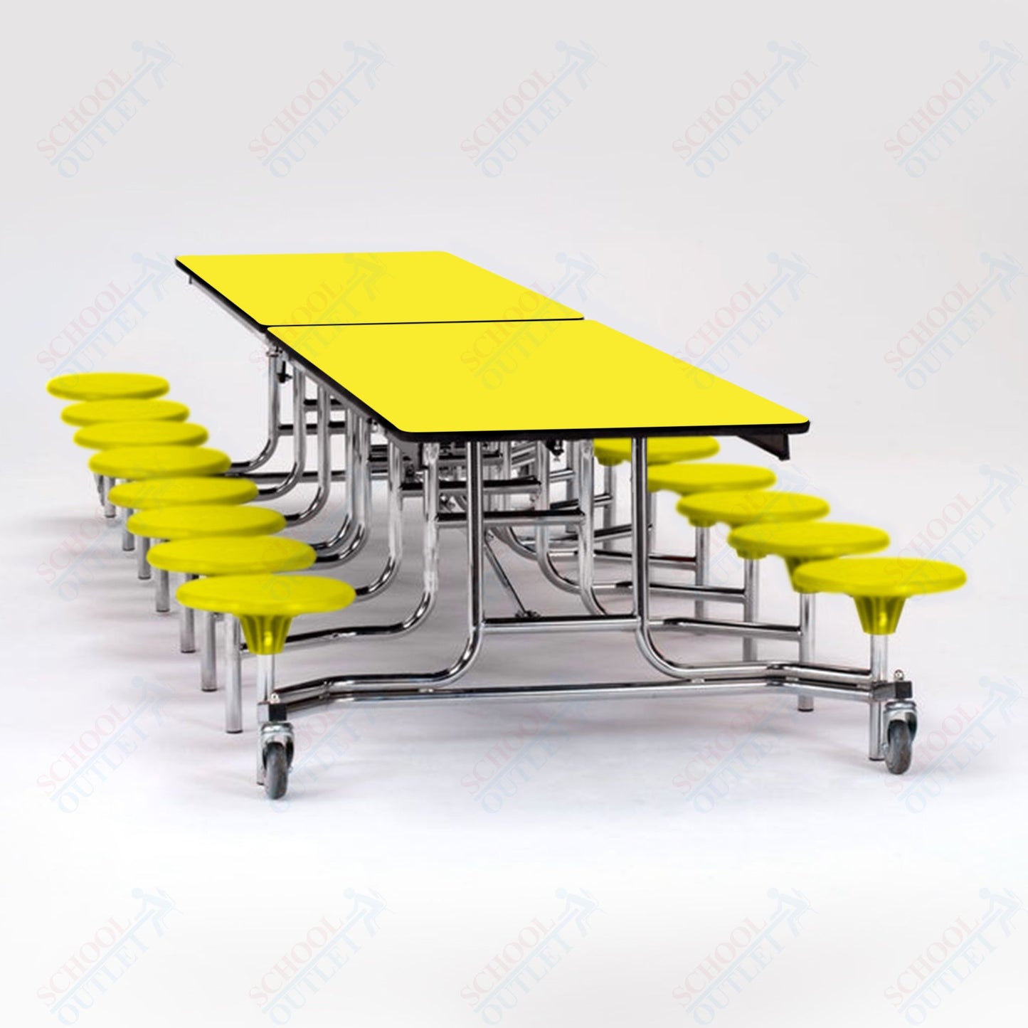 NPS Mobile Cafeteria Table - 30" W x 12' L - 16 Stools - Particleboard Core - T-Molding Edge - Chrome Frame