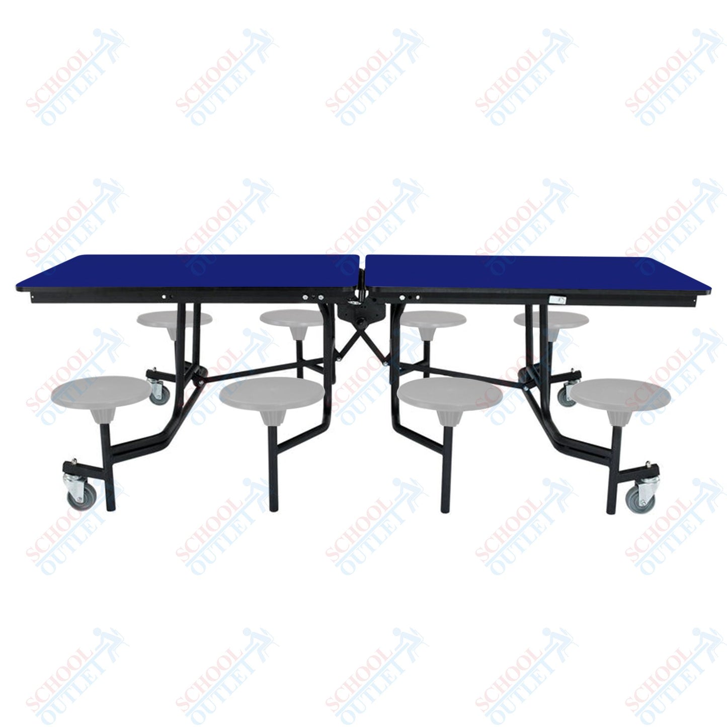 NPS Mobile Cafeteria Table - 30" W x 8' L - 8 Stools - MDF Core - Protect Edge - Chrome Frame