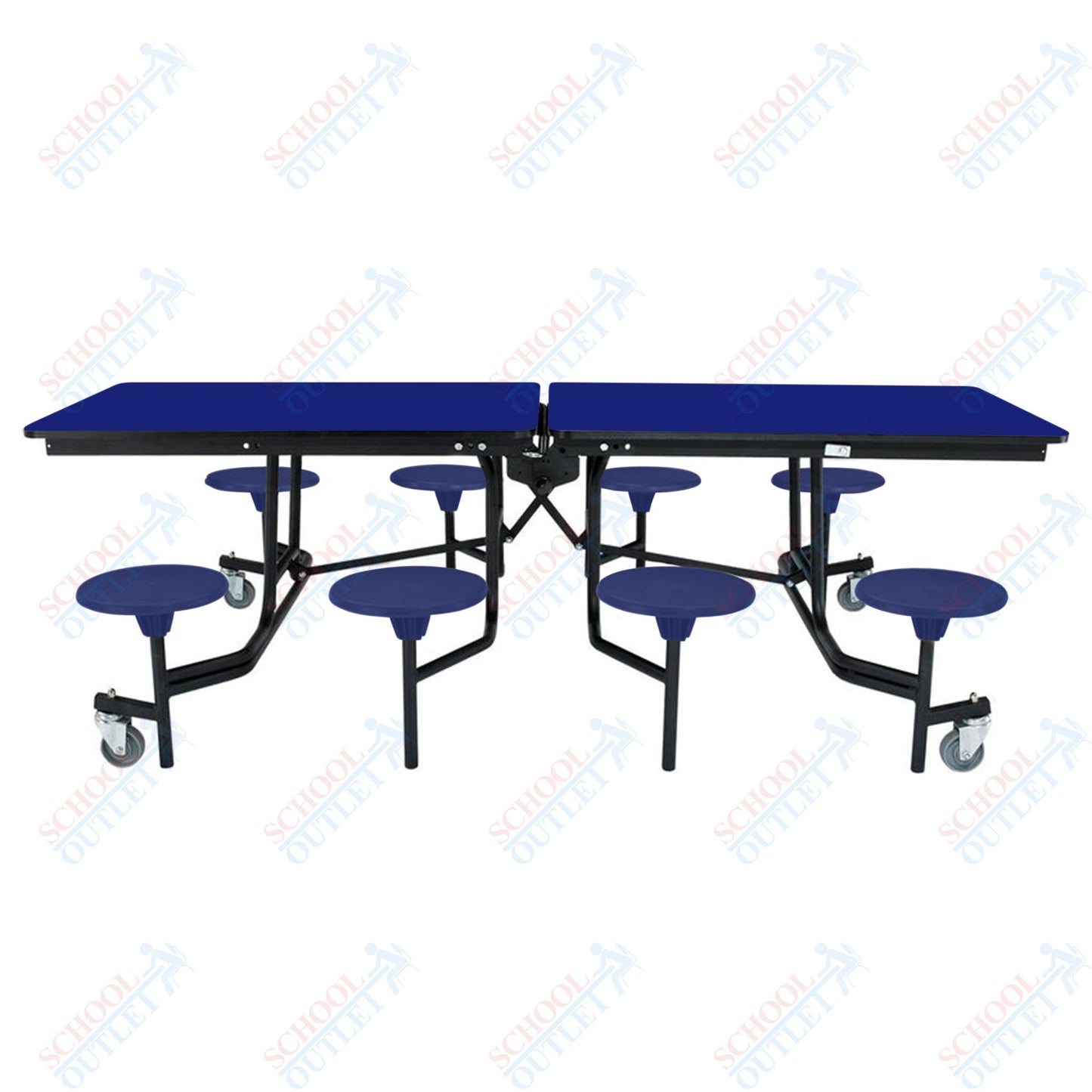 NPS Mobile Cafeteria Table - 30" W x 8' L - 8 Stools - MDF Core - Protect Edge - Chrome Frame