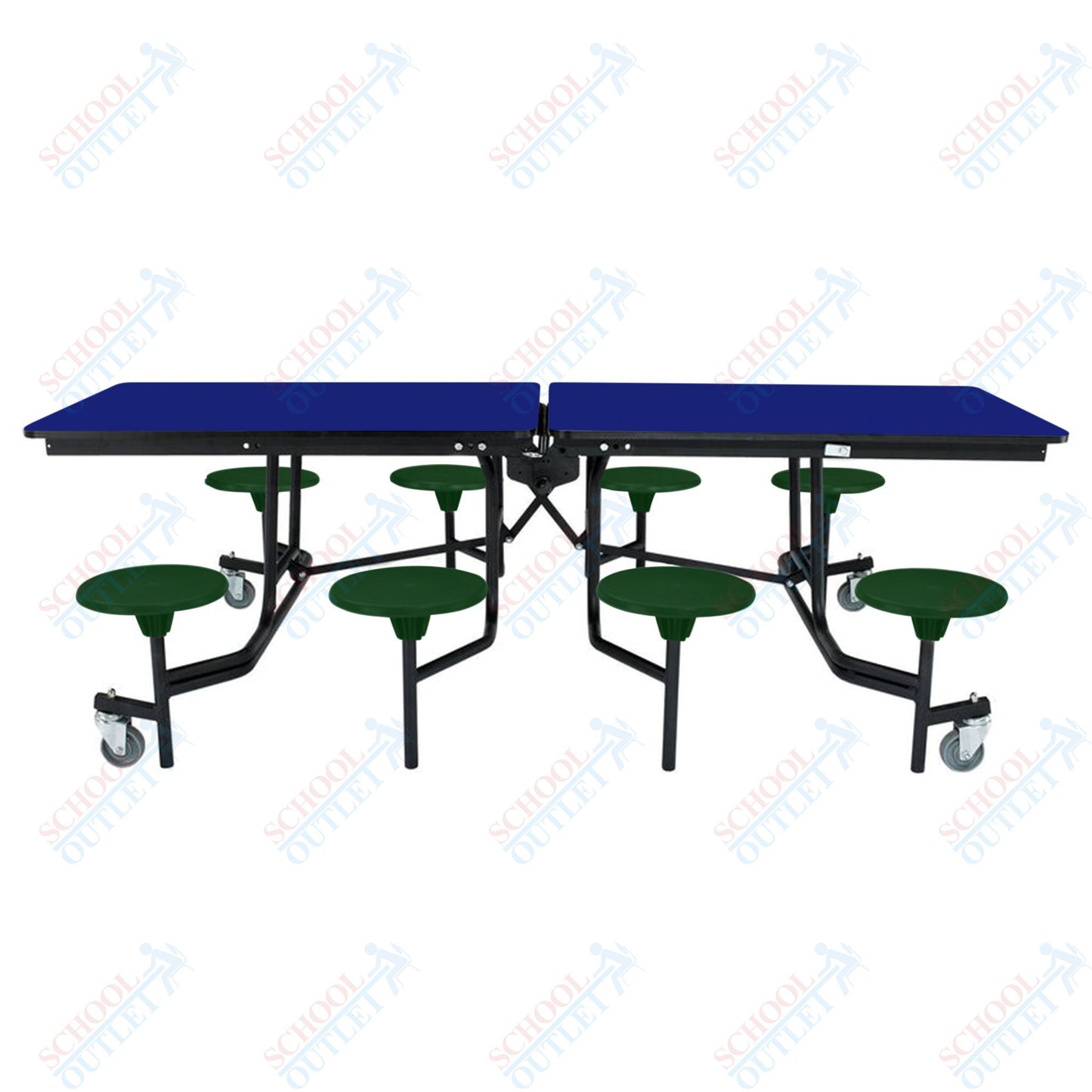 NPS Mobile Cafeteria Table - 30" W x 8' L - 8 Stools - MDF Core - Protect Edge - Chrome Frame