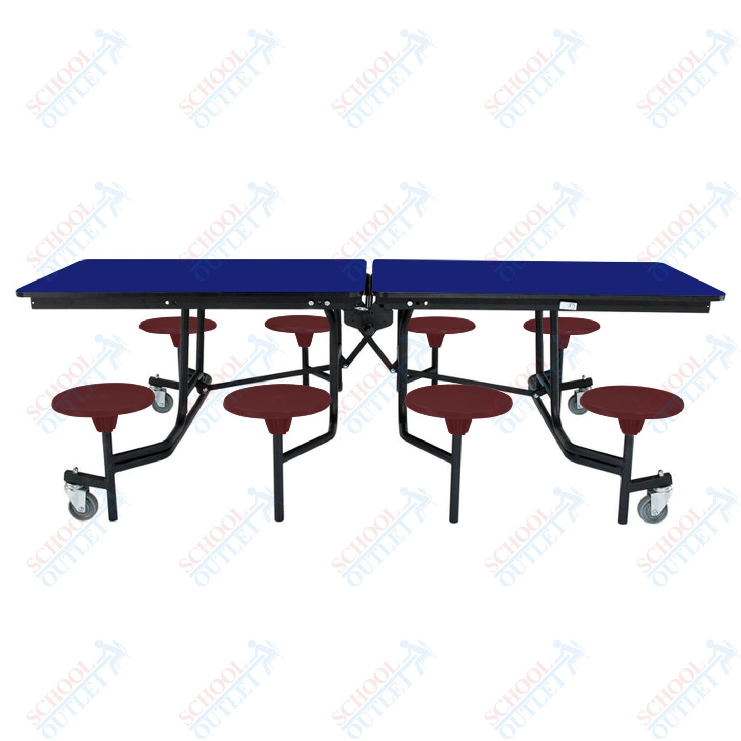 NPS Mobile Cafeteria Table - 30" W x 8' L - 8 Stools - MDF Core - Protect Edge - Chrome Frame